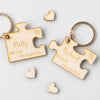 Personalised Wooden Puzzle Piece Key Ring Set