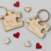 Personalised Wooden Puzzle Piece Key Ring Set