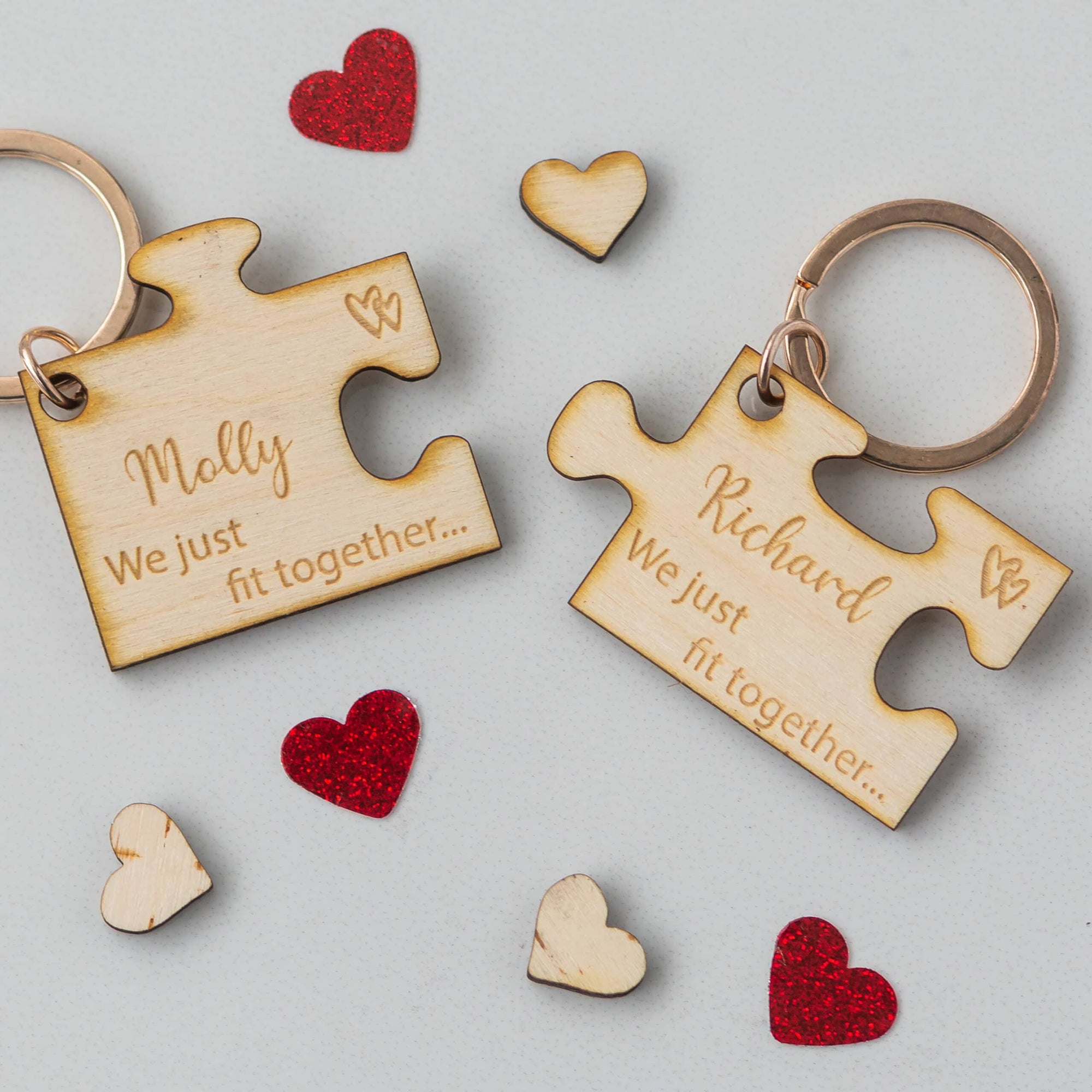 Personalised Wooden Puzzle Piece Key Ring Set