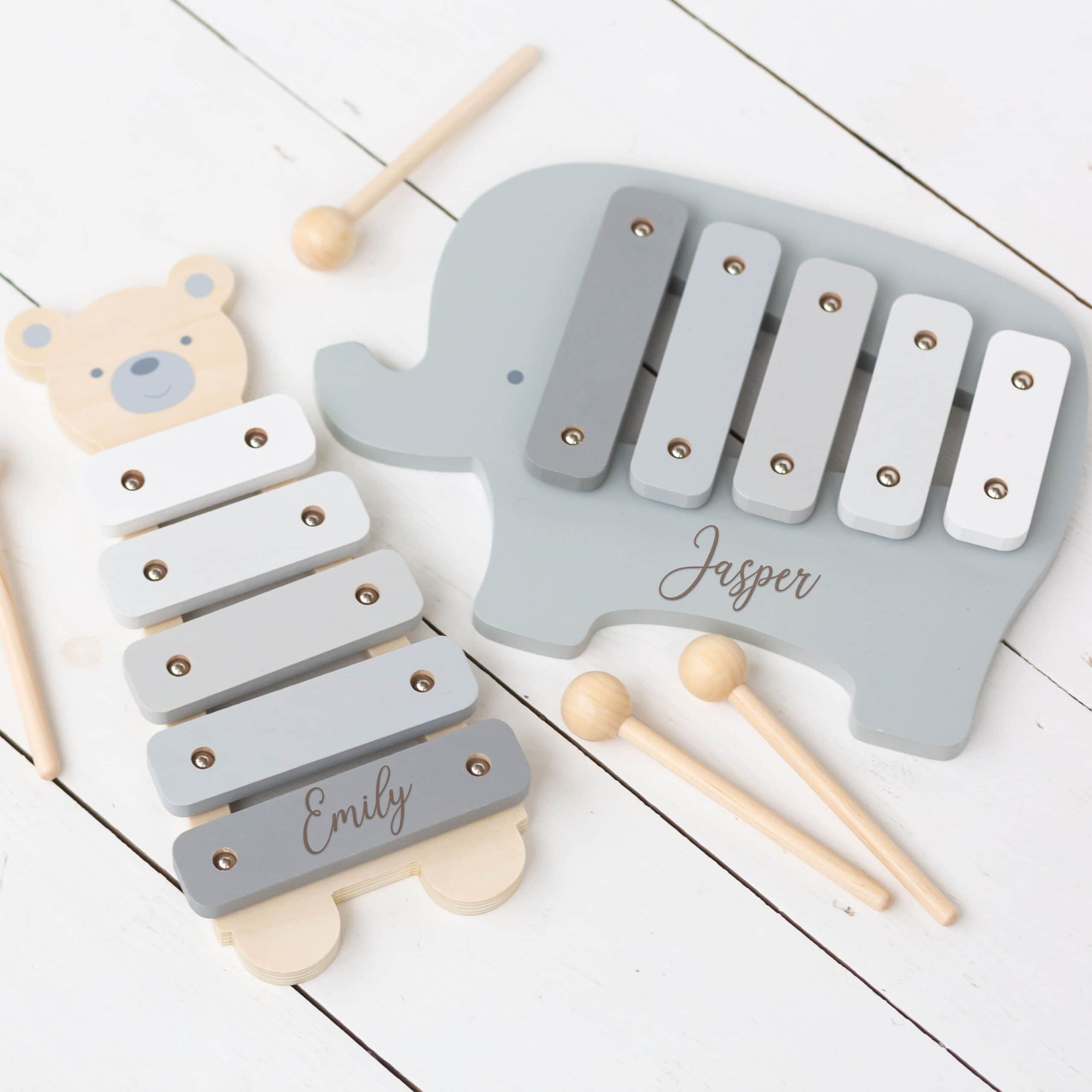 Personalised Kids Wooden Teddy or Elephant Xylophone Toy