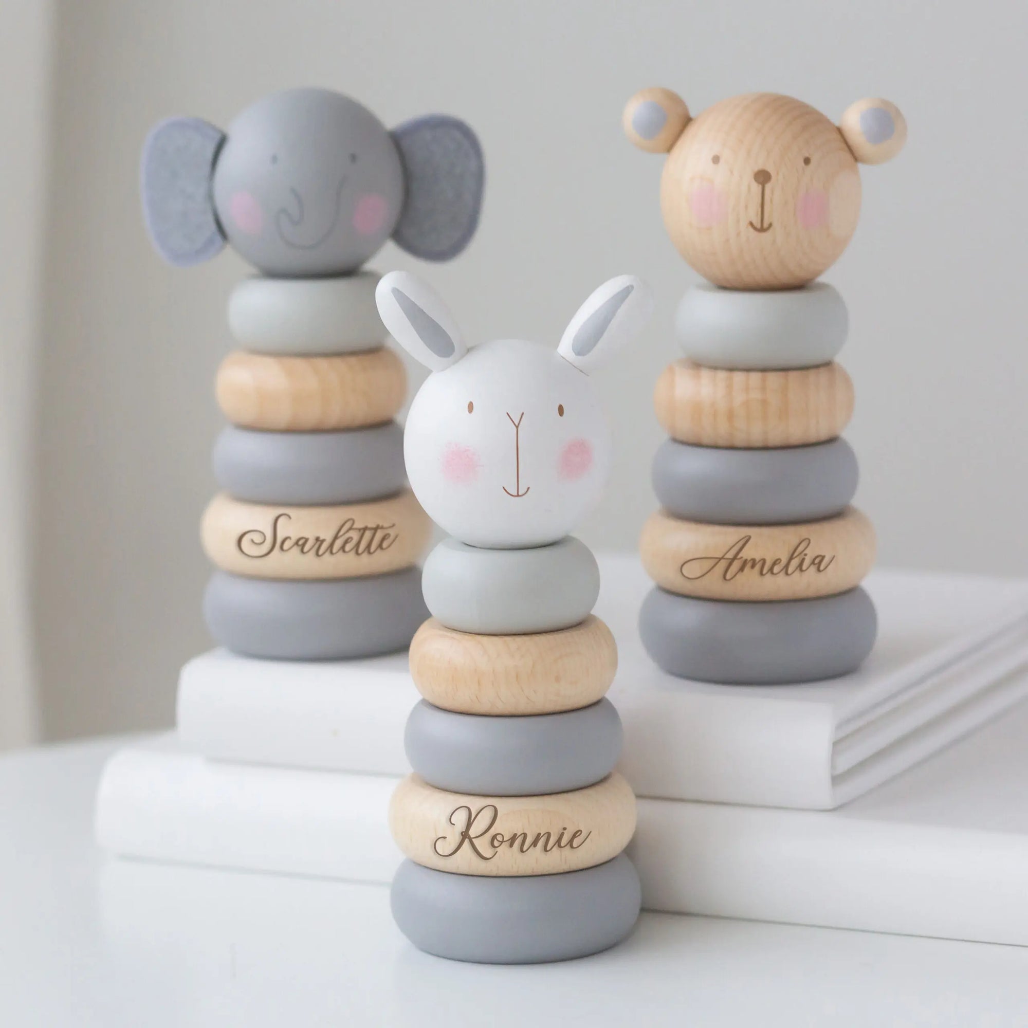 Personalised Wooden Elephant, Teddy or Bunny Stacking Toy