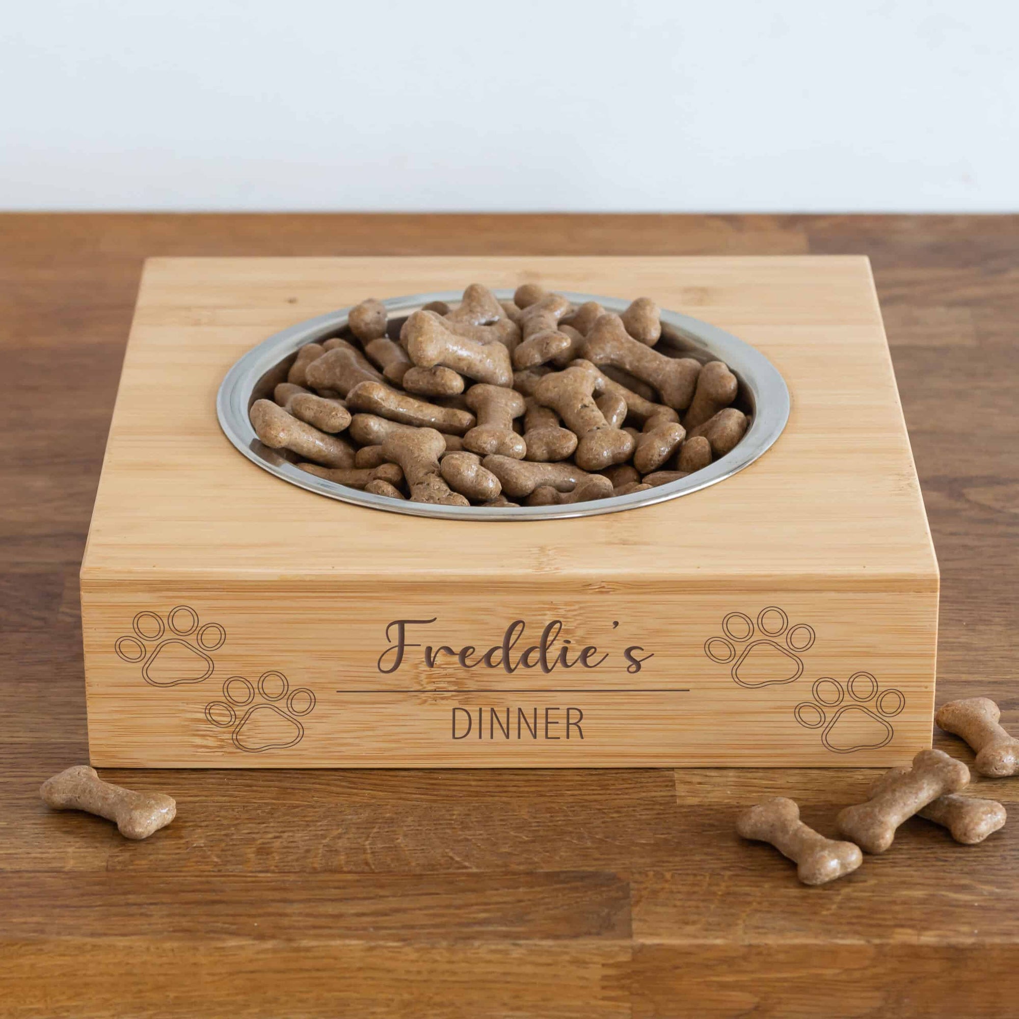 Personalised Single Paw Print Bamboo Pet Bowl