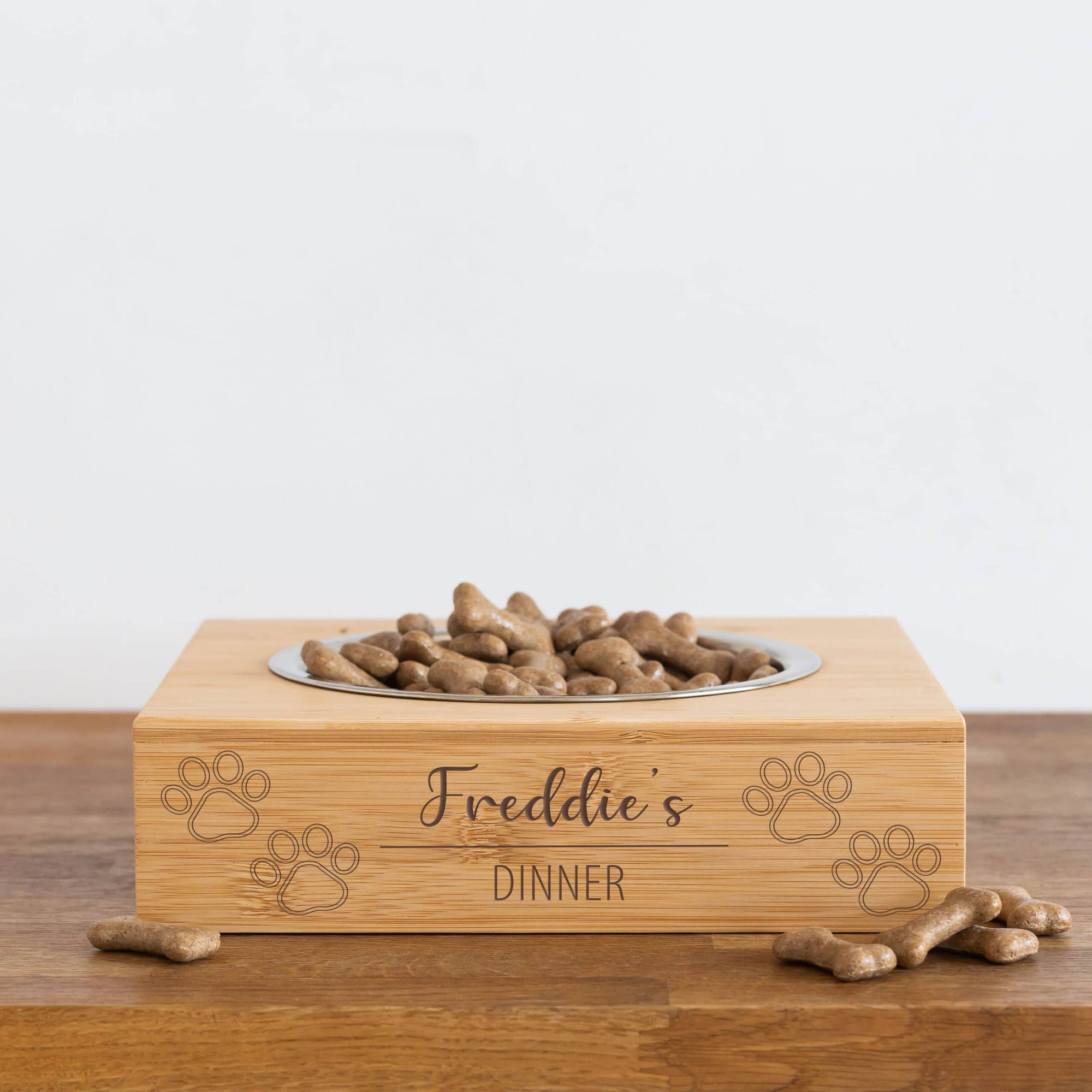 Personalised Single Paw Print Bamboo Pet Bowl