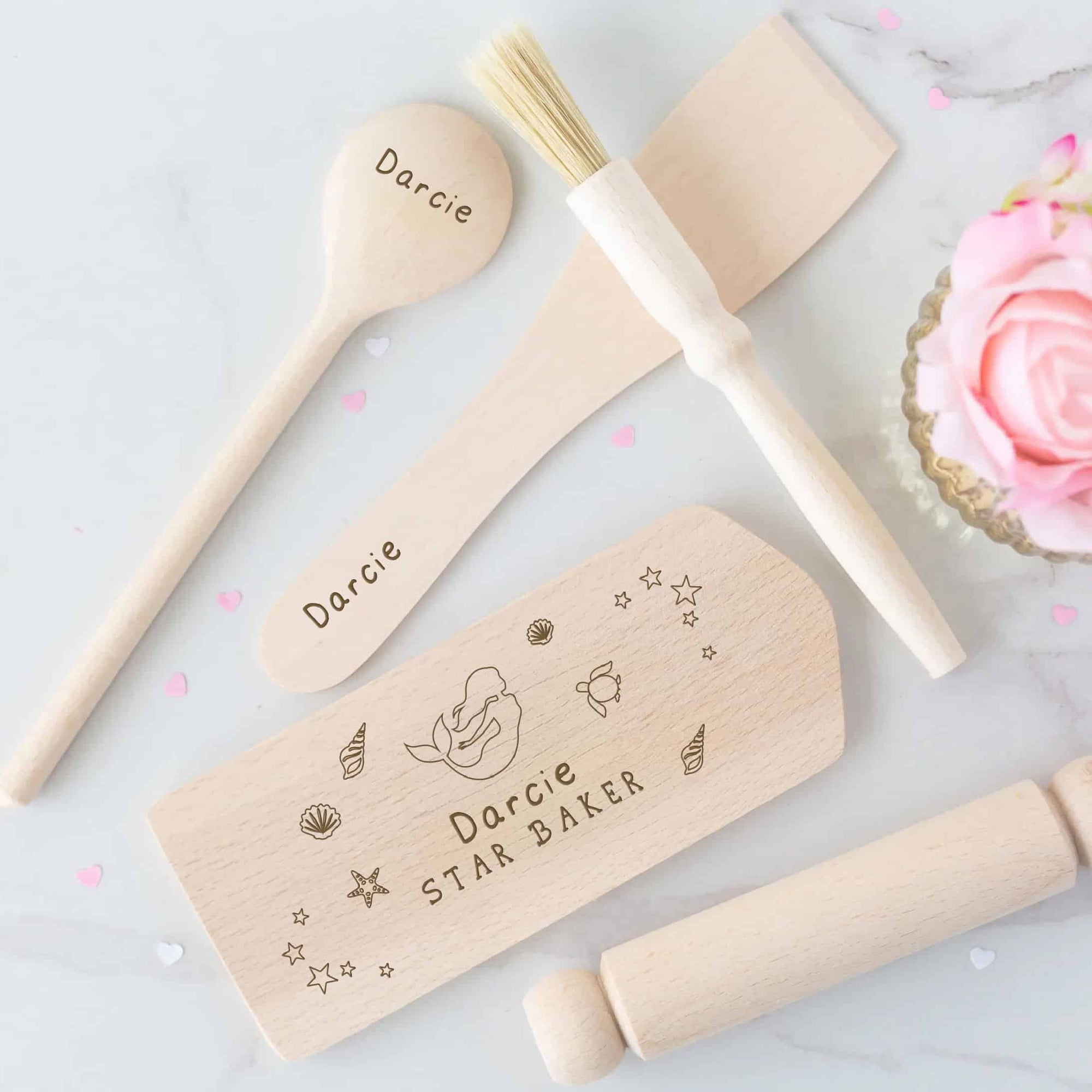 Personalised Mermaid Kids Wooden Baking Set