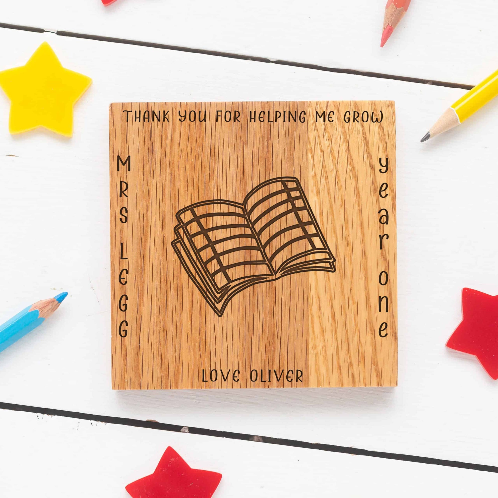 Personalised Oak Teacher Coaster - Thank You Design