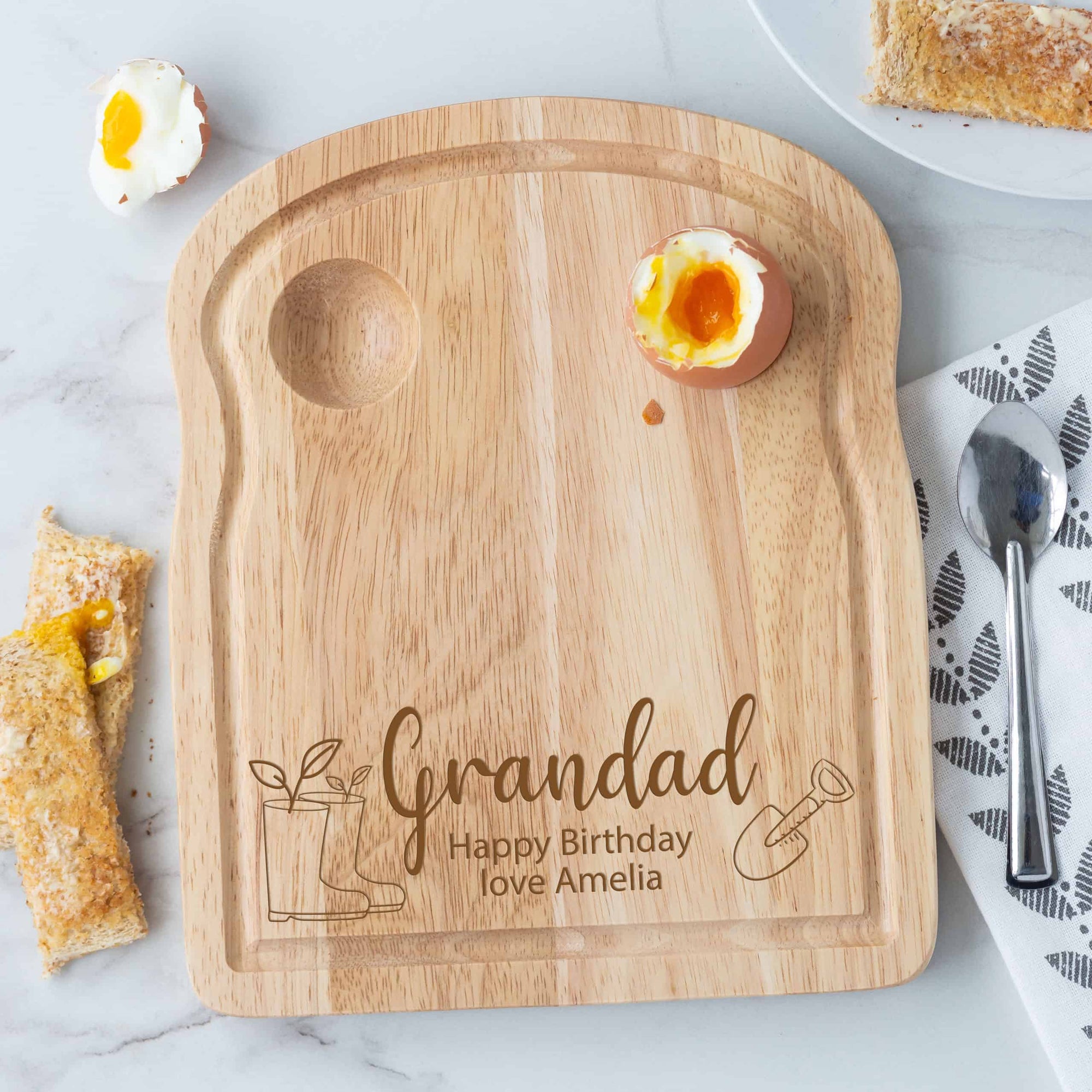Personalised Wooden Gardening Breakfast Egg Board - Spade