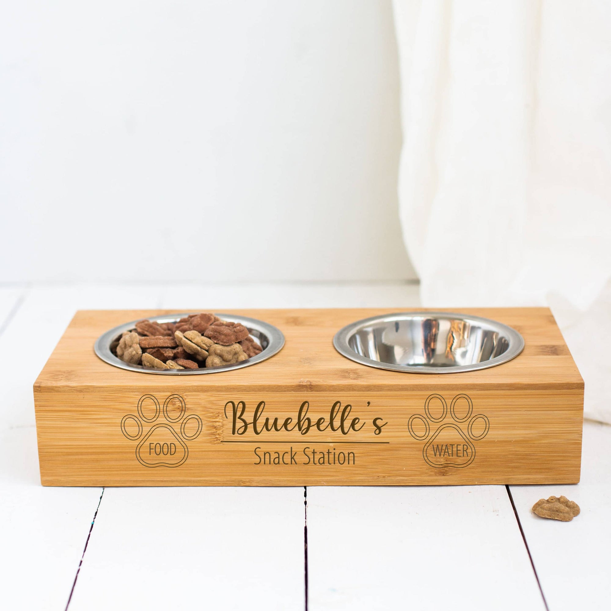 Personalised Double Paw Print Bamboo Pet Dog or Cat Bowl