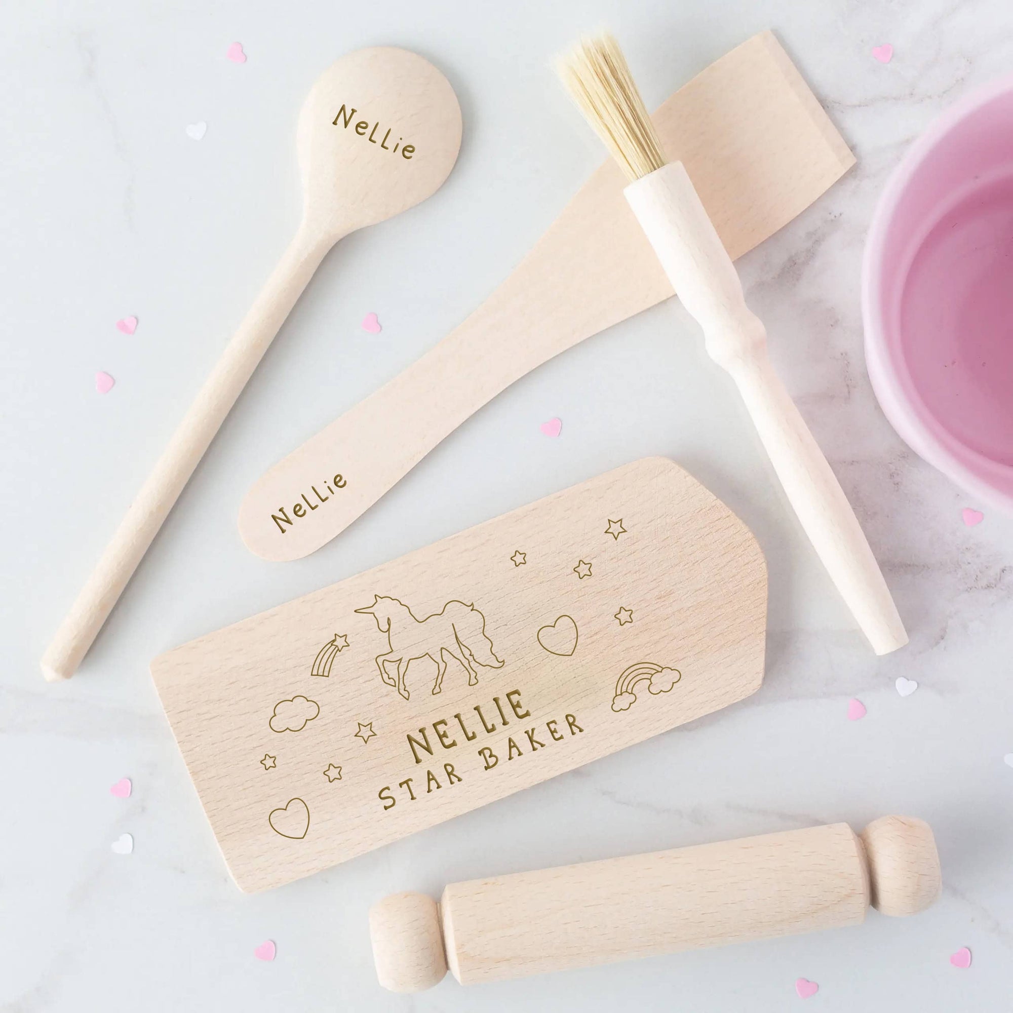 Personalised Unicorn Kids Wooden Baking Set