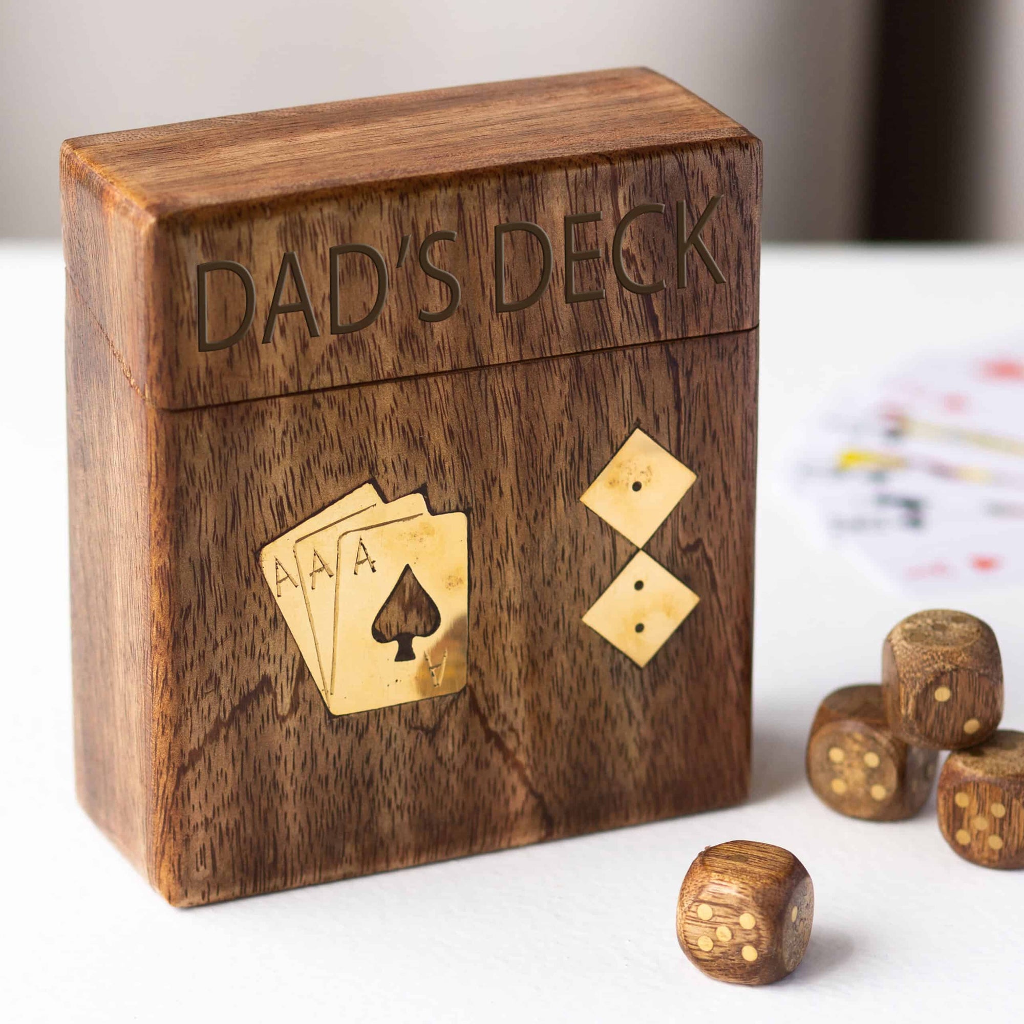 Personalised Luxury Wooden Box With Playing Cards and Dice