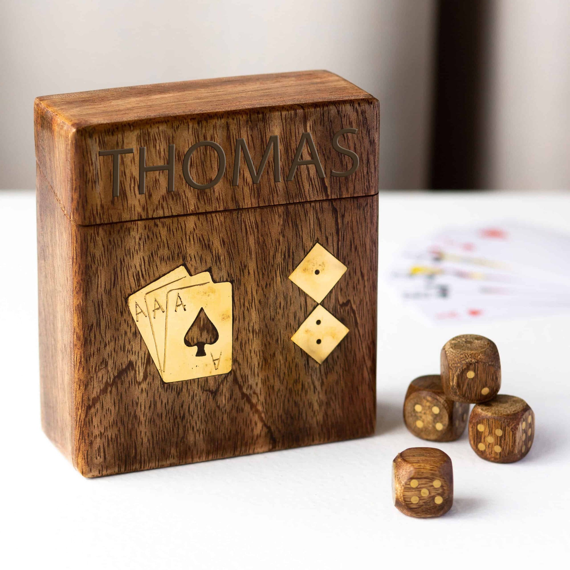 Personalised Luxury Wooden Box With Playing Cards and Dice