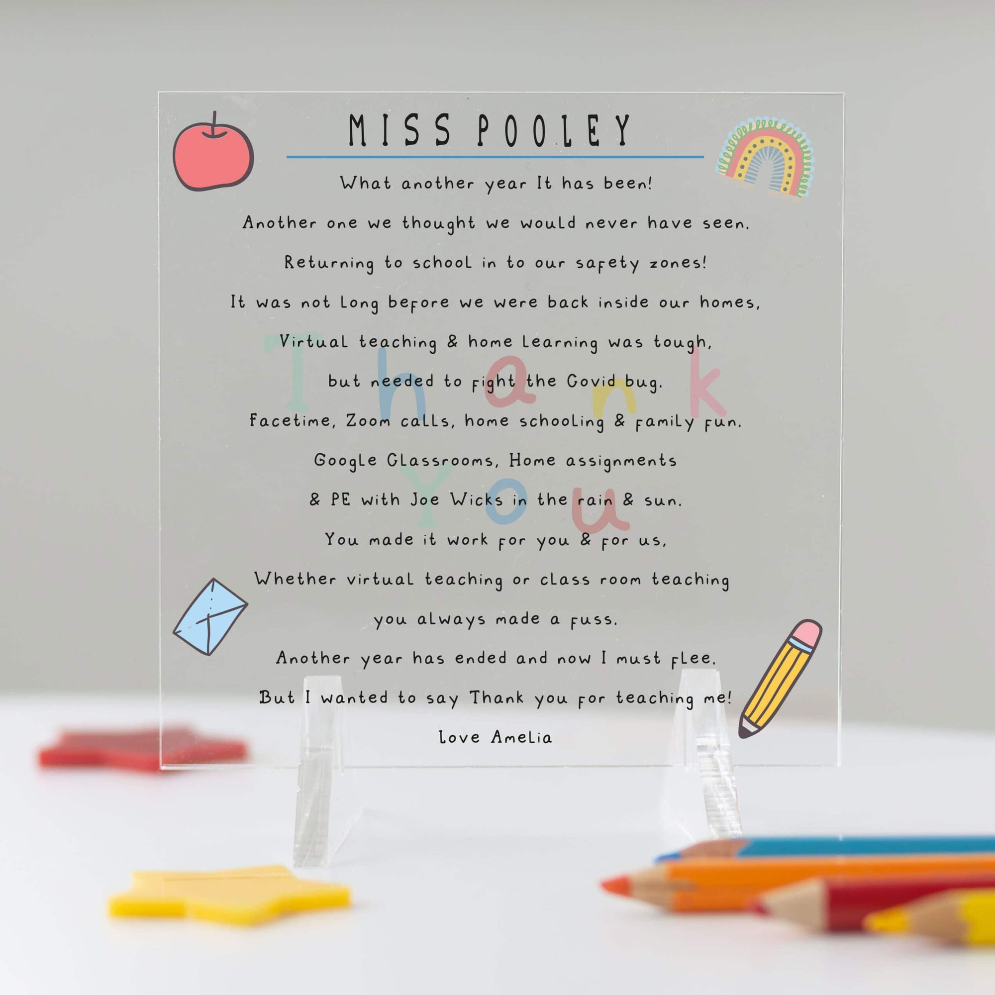 Personalised Thank You Poem Teacher Acrylic Plaque