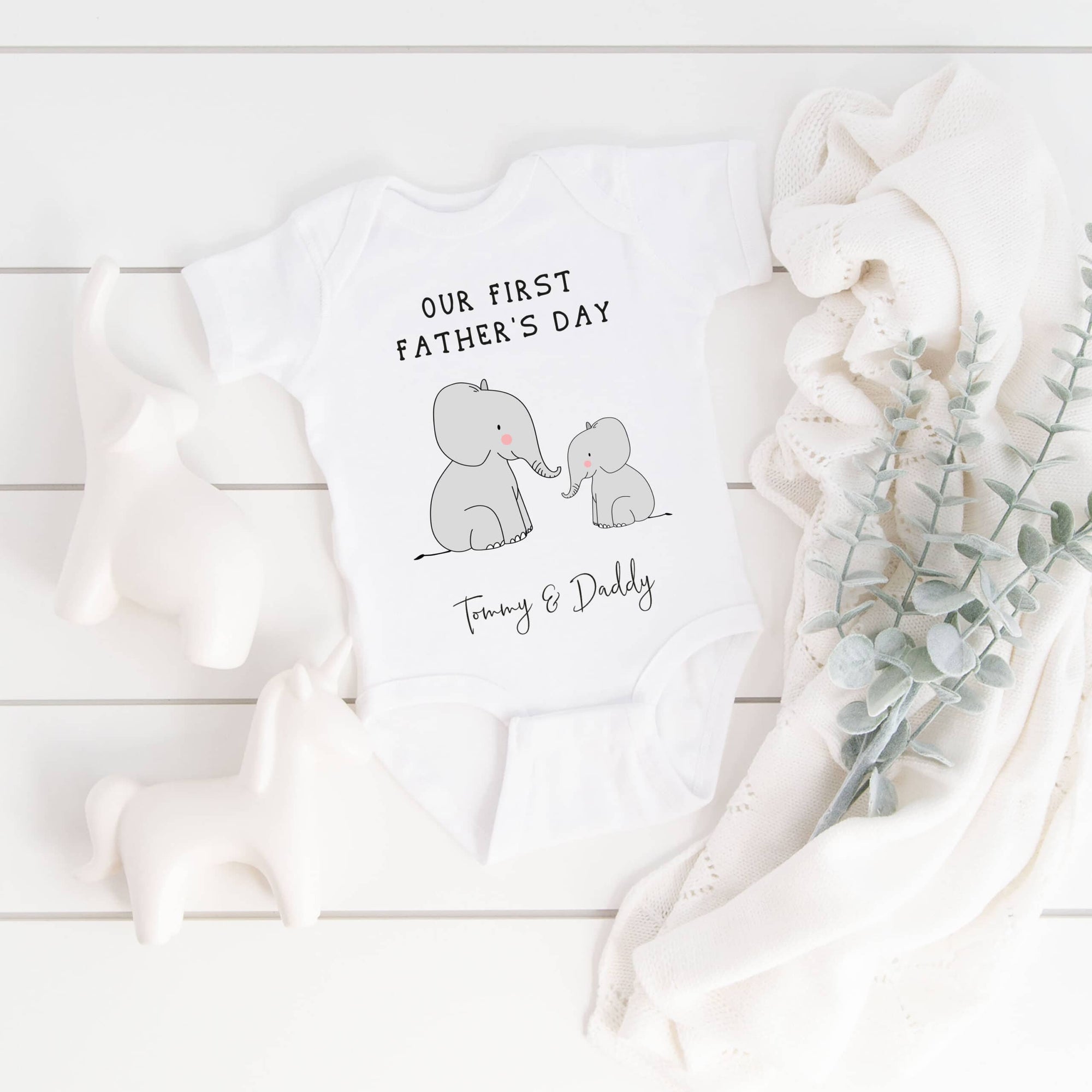 Personalised Our First Father's Day Elephant Babygrow or Sleepsuit