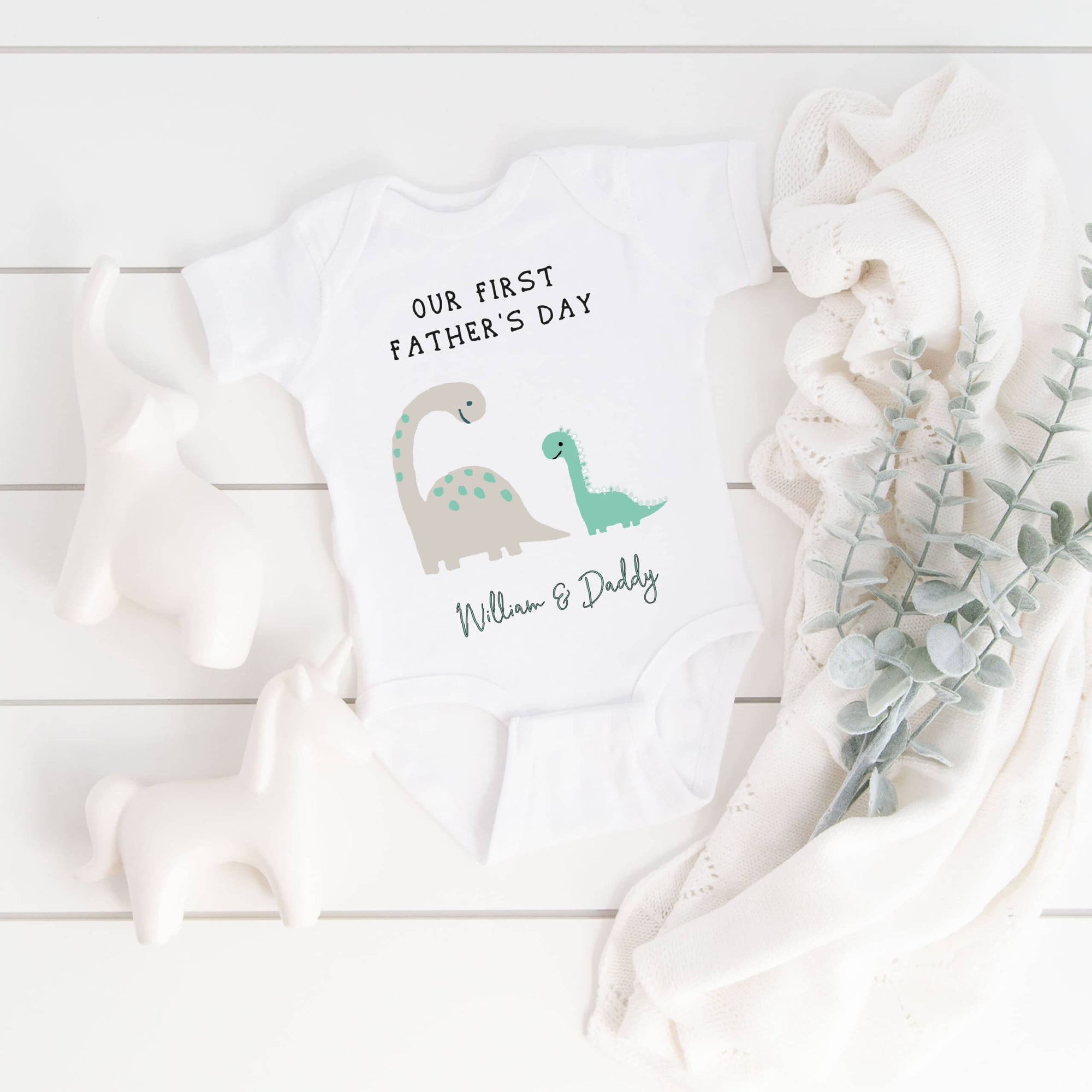 Personalised Our First Father's Day Dinosaur Babygrow or Sleepsuit