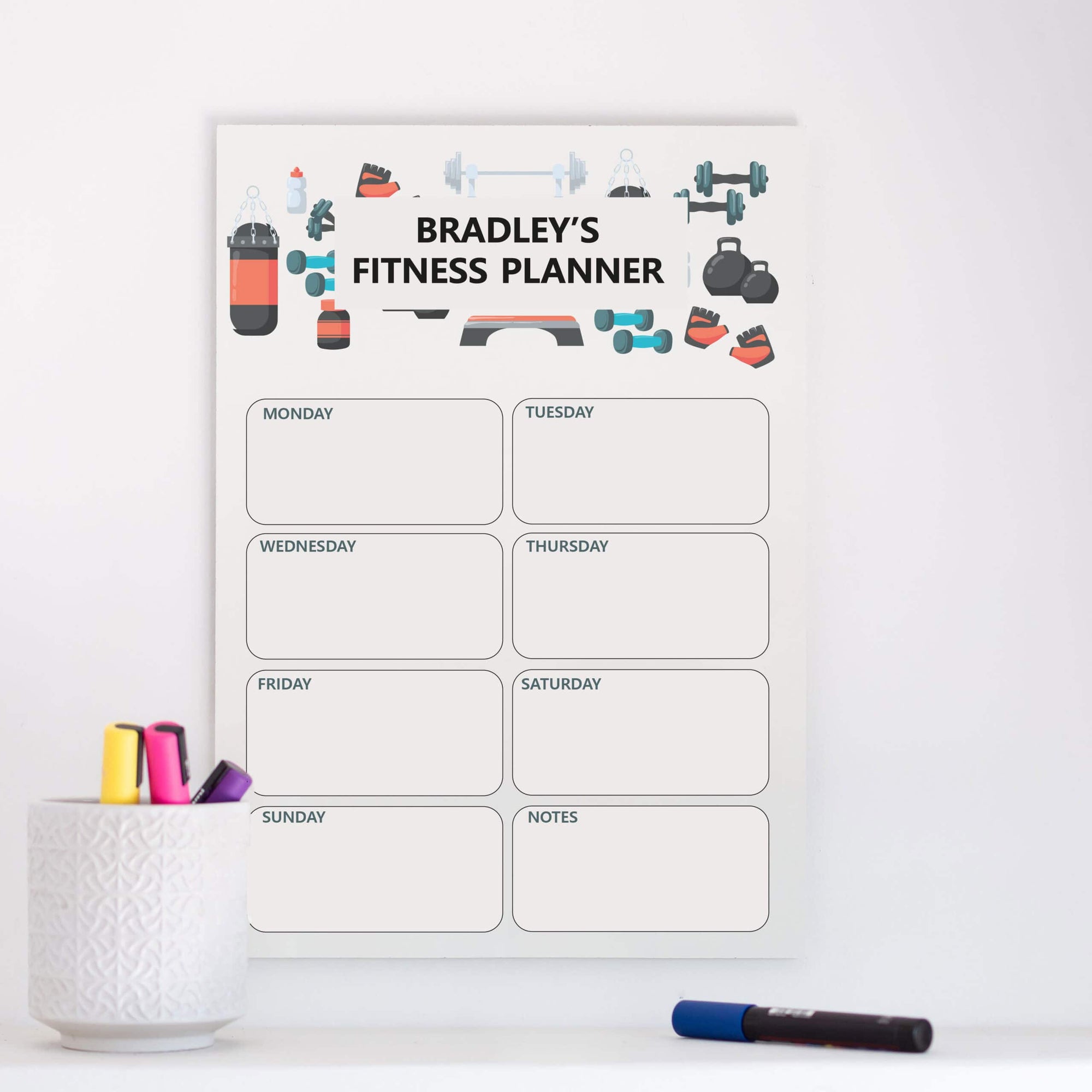 Personalised Whiteboard Weekly Fitness Planner - Blue