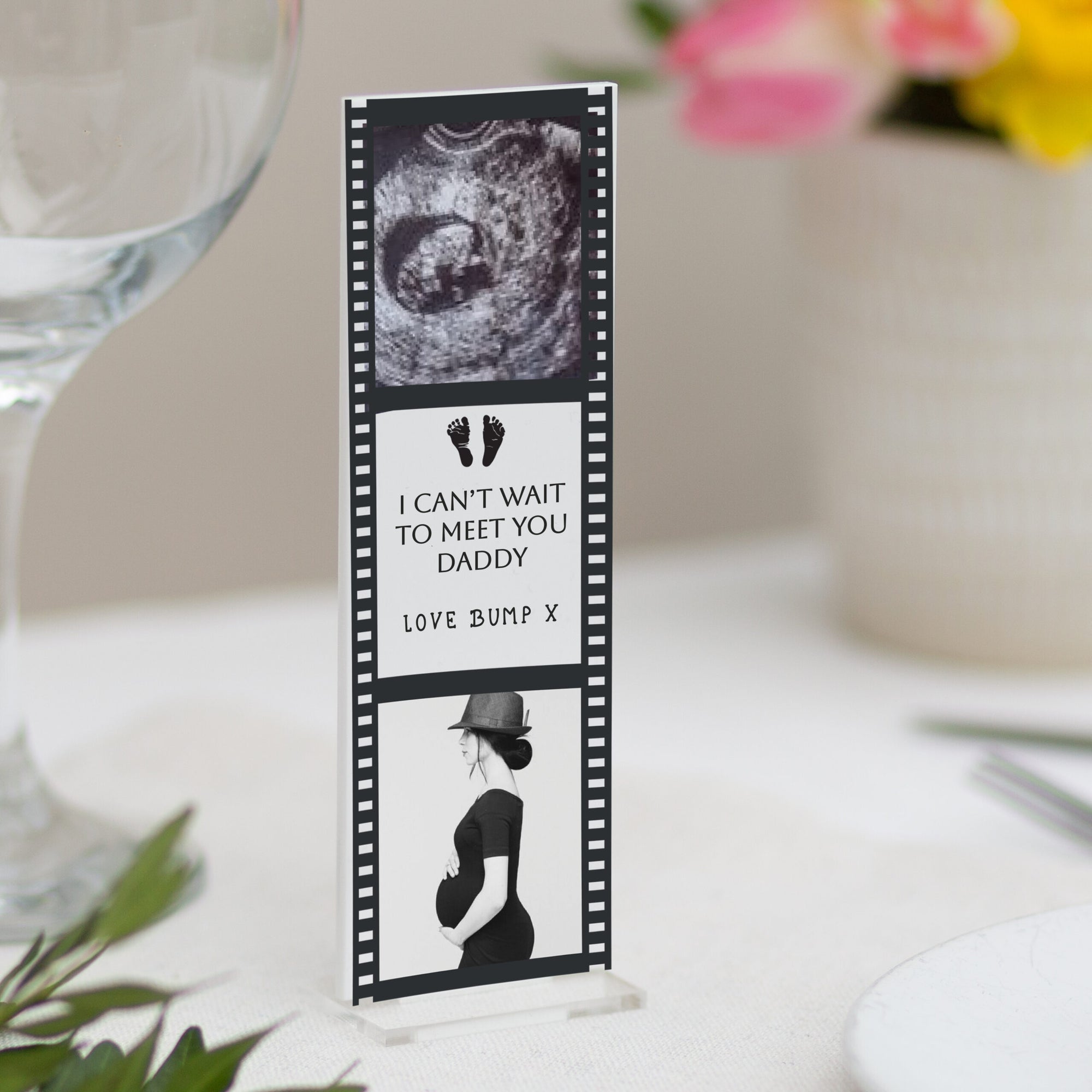 Personalised Can't Wait To Meet You Acrylic Film Reel Photo Stand