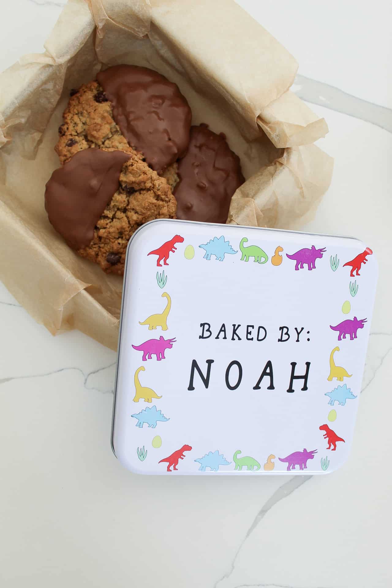 Personalised Metal Square Dinosaur Baking Tin