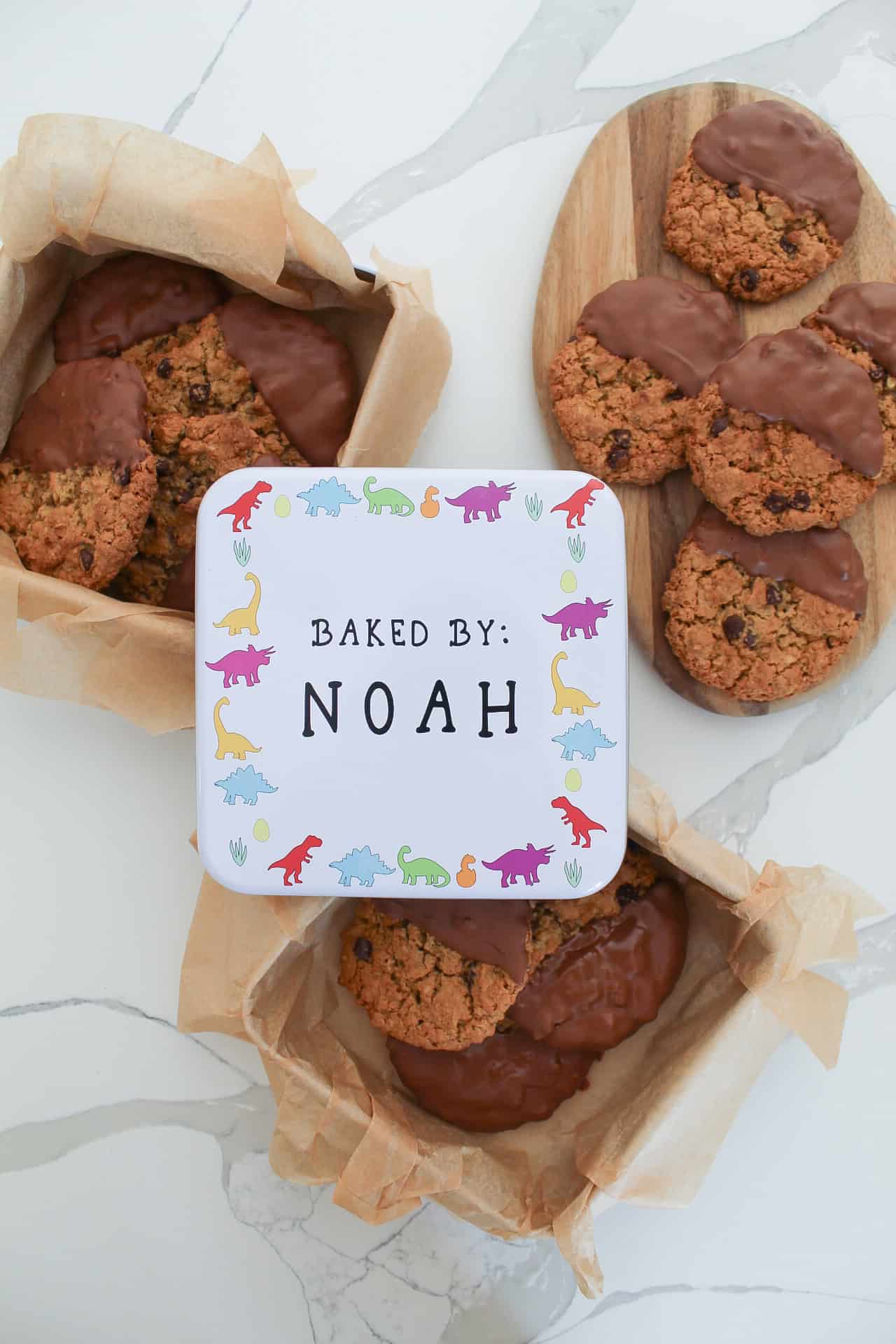 Personalised Metal Square Dinosaur Baking Tin