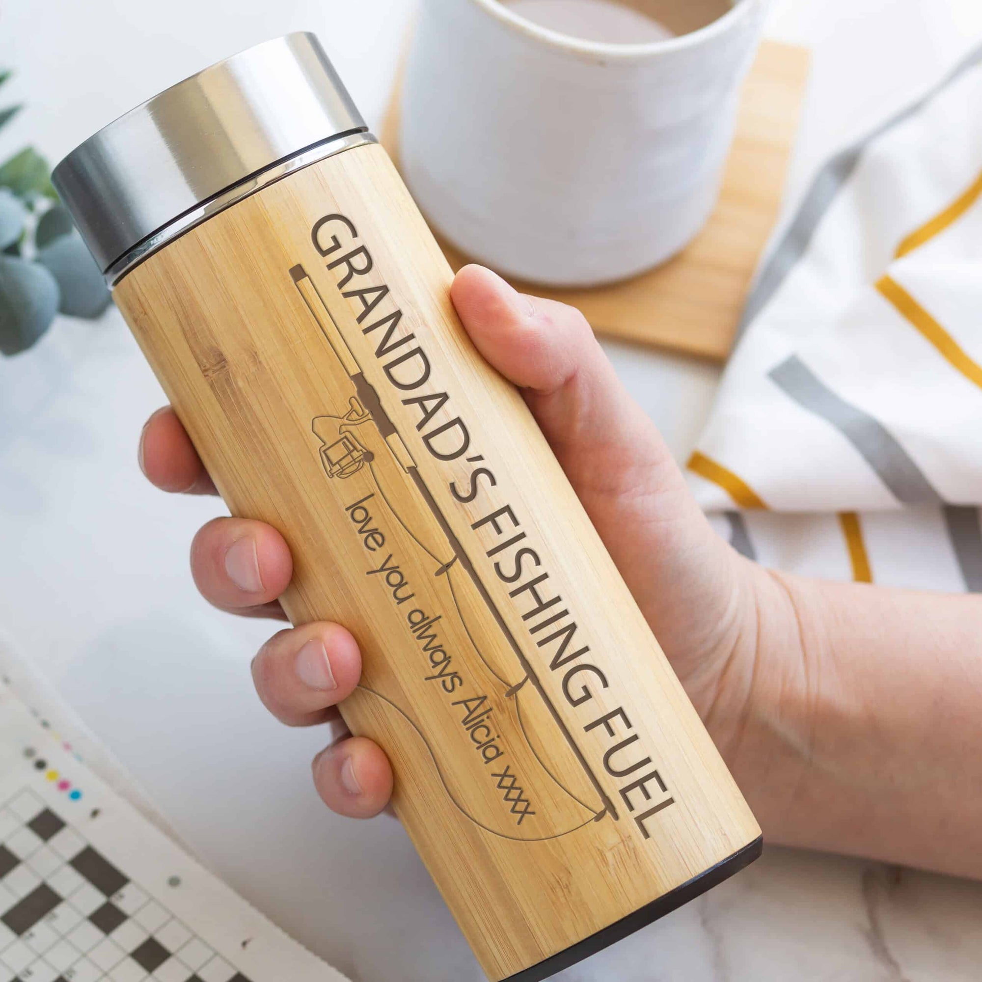 Personalised Fishing Fuel Bamboo Flask