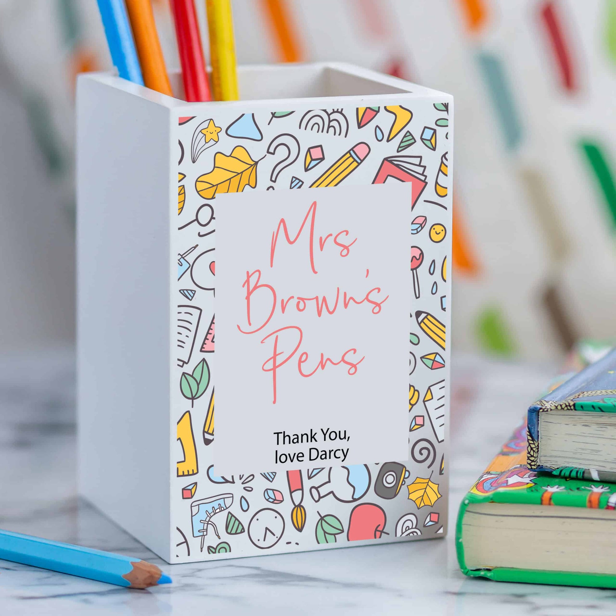 Personalised White Wooden Teacher Pencil Pot