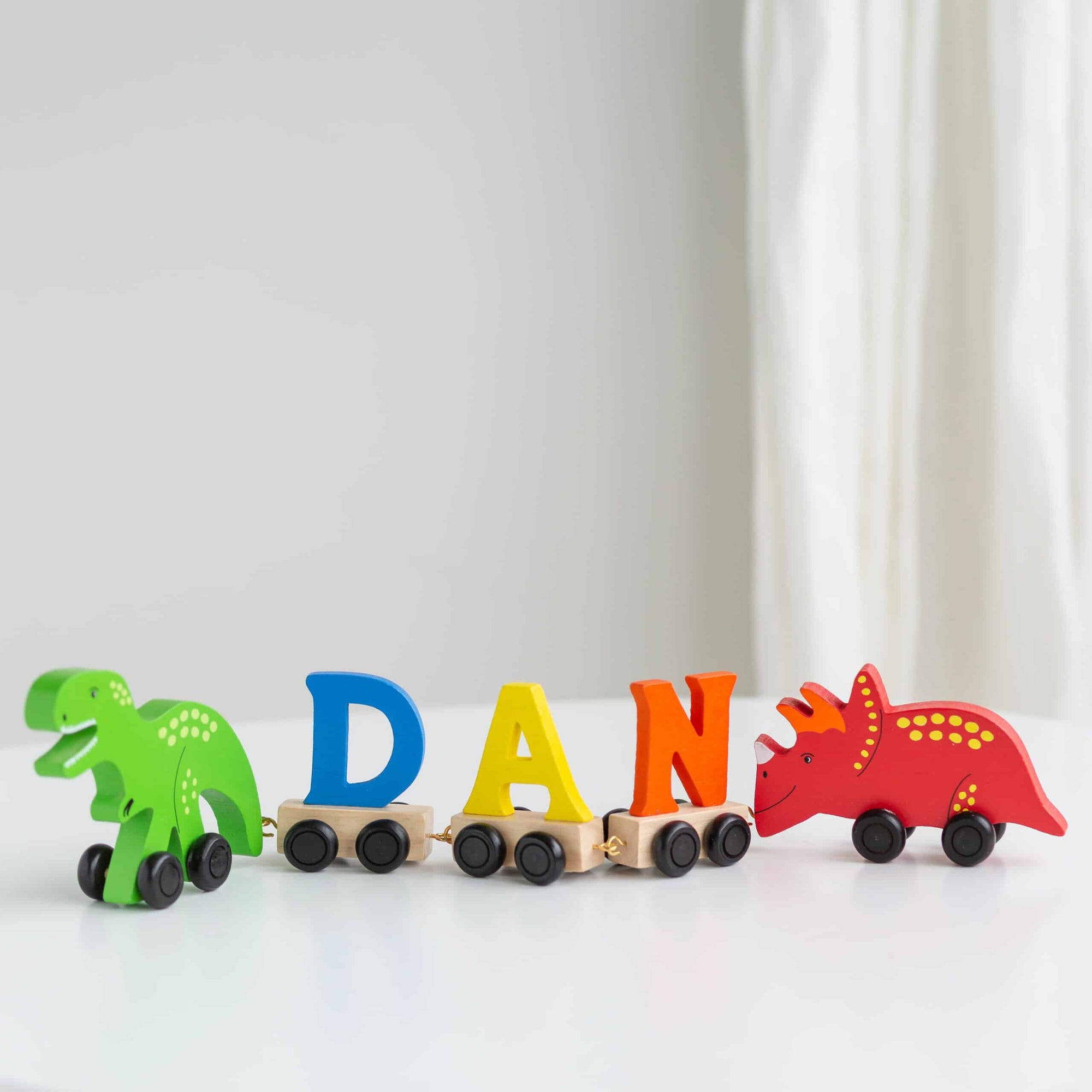 Personalised Dinosaur Wooden Pastel Letter Name Train