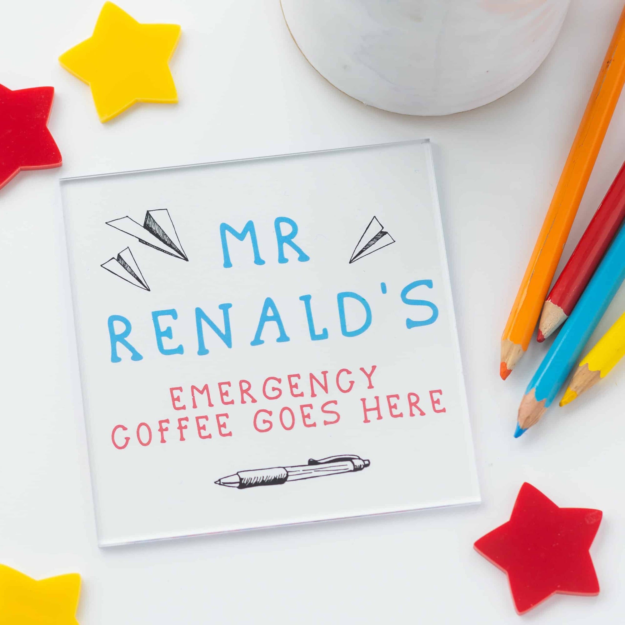 Personalised Teacher Emergency Tea/Coffee Coaster