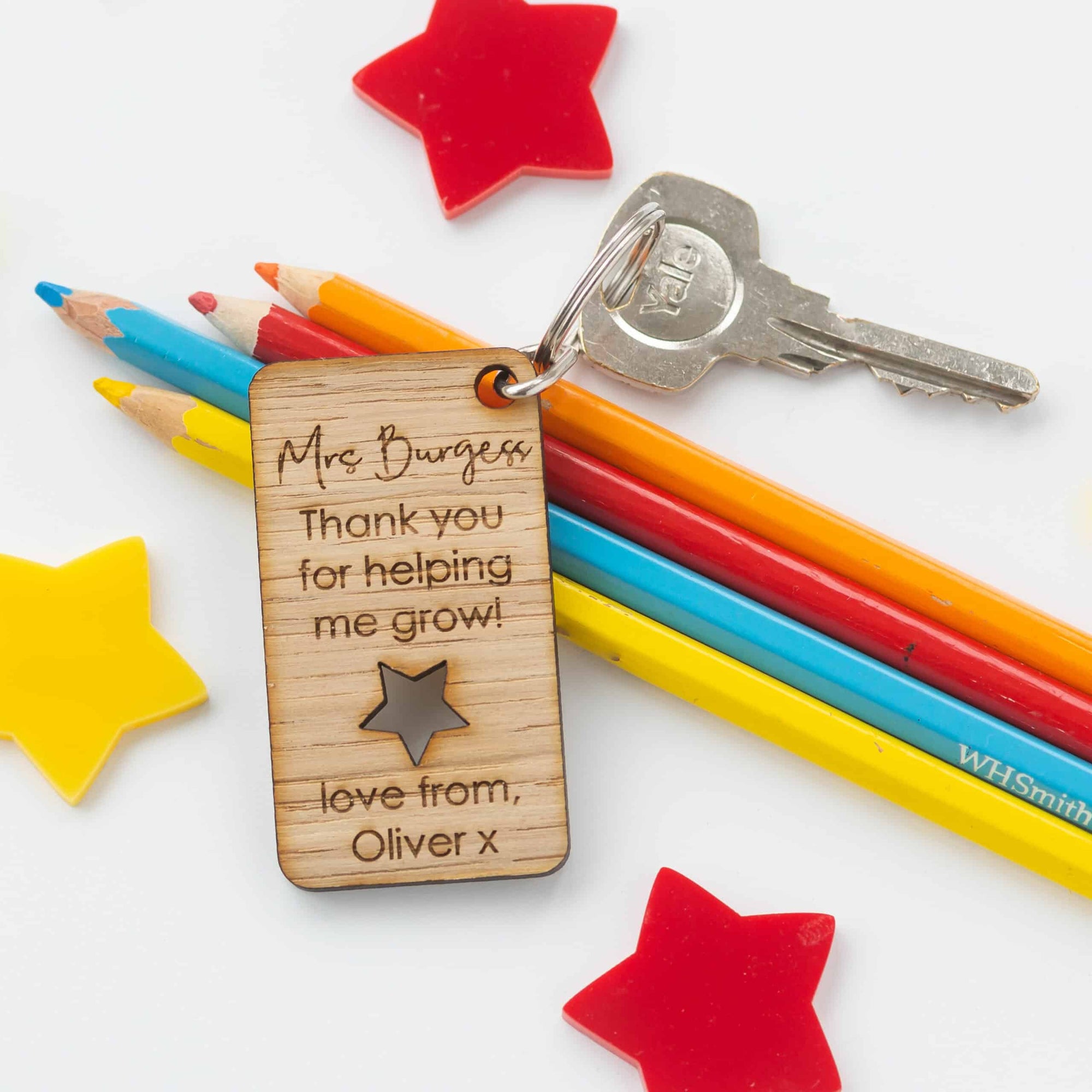 Personalised Thank You For Helping Me Grow Wooden Keyring