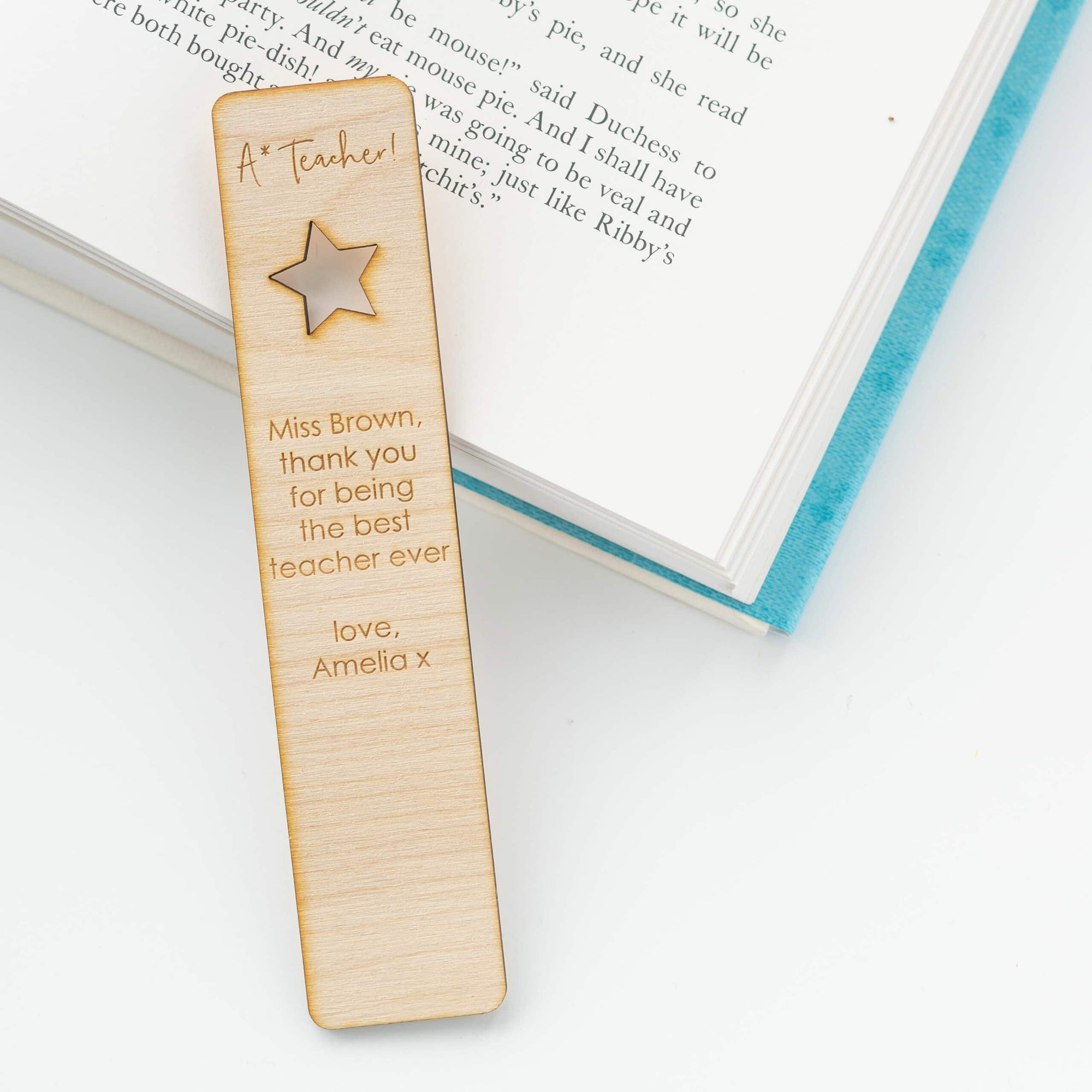 Personalised A* Teacher Wooden Bookmark - Star