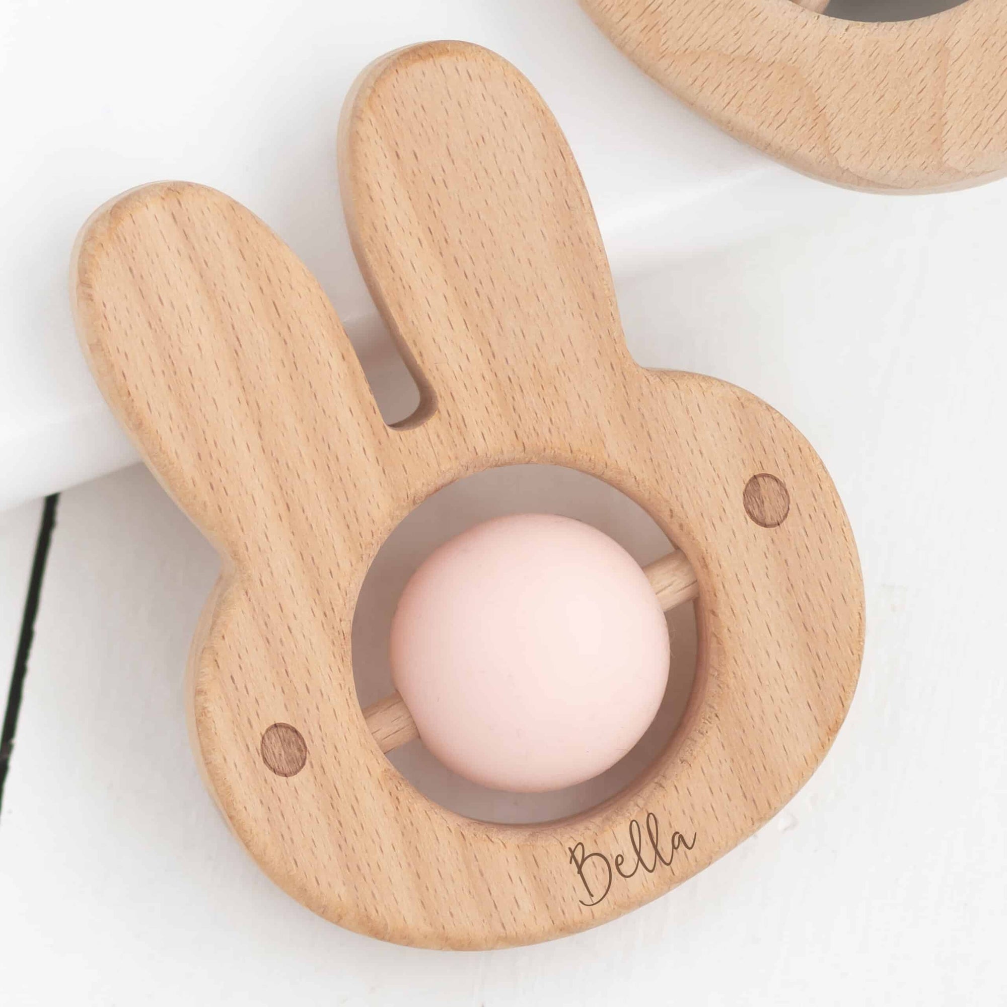 Bambino Eco-Friendly Wooden Pink Rabbit Baby Teething Toy
