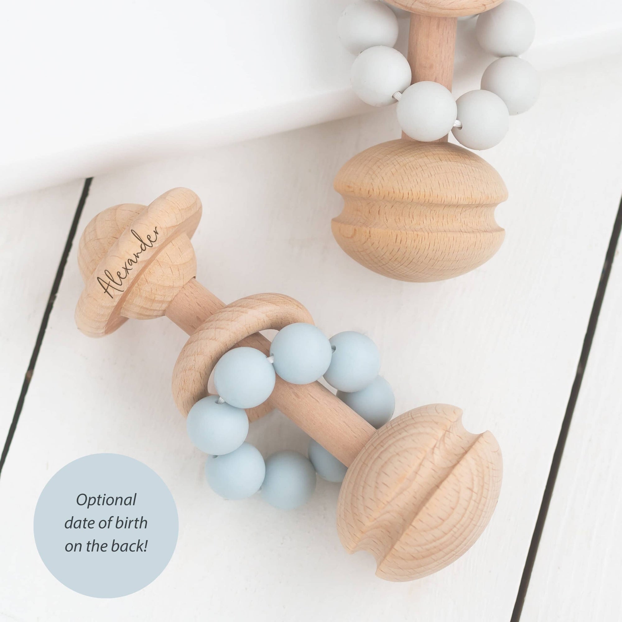 Bambino Eco-Friendly Wooden Blue Rattle Teething Toy