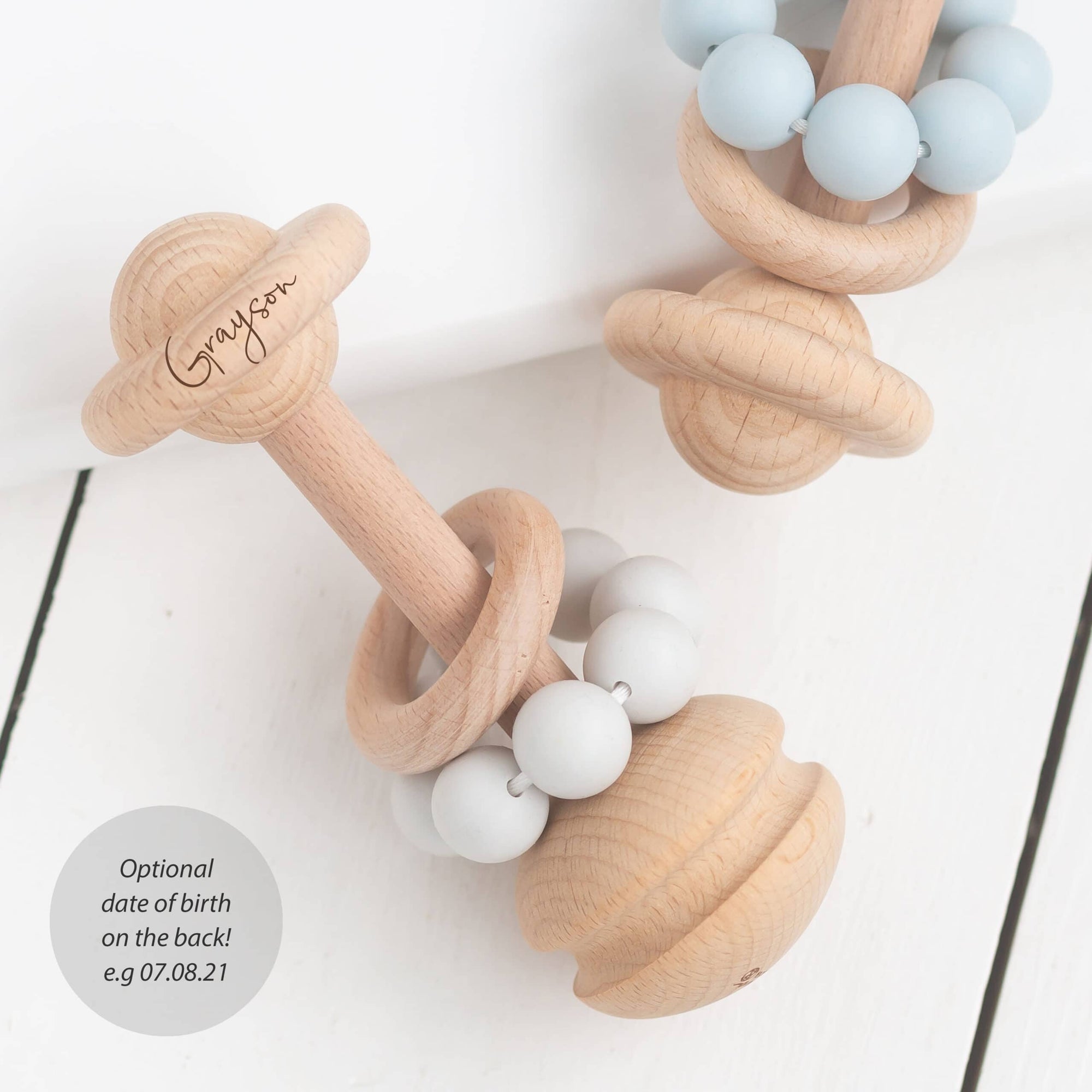 Bambino Eco-Friendly Wooden Grey Rattle Teething Toy