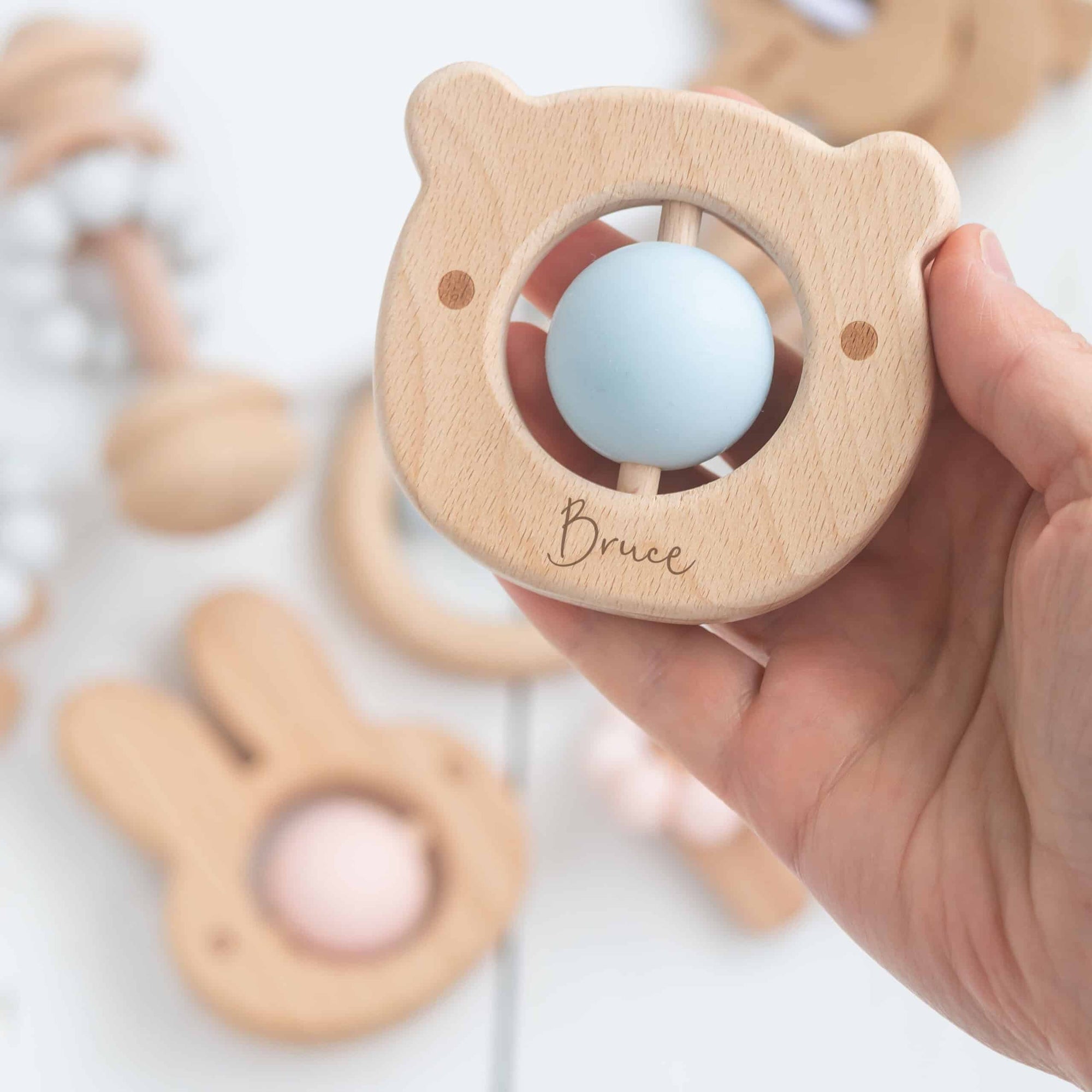 Bambino Eco-Friendly Wooden Blue Bear Baby Teething Toy