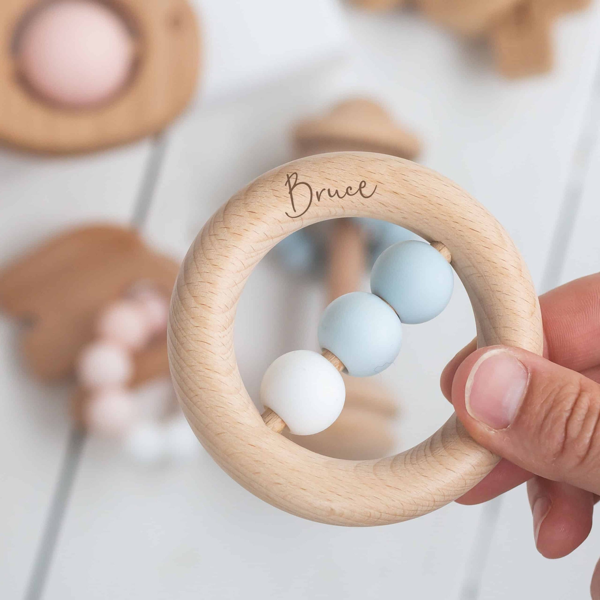Bambino Eco-Friendly Wooden Blue Ring & Bead Teething Toy