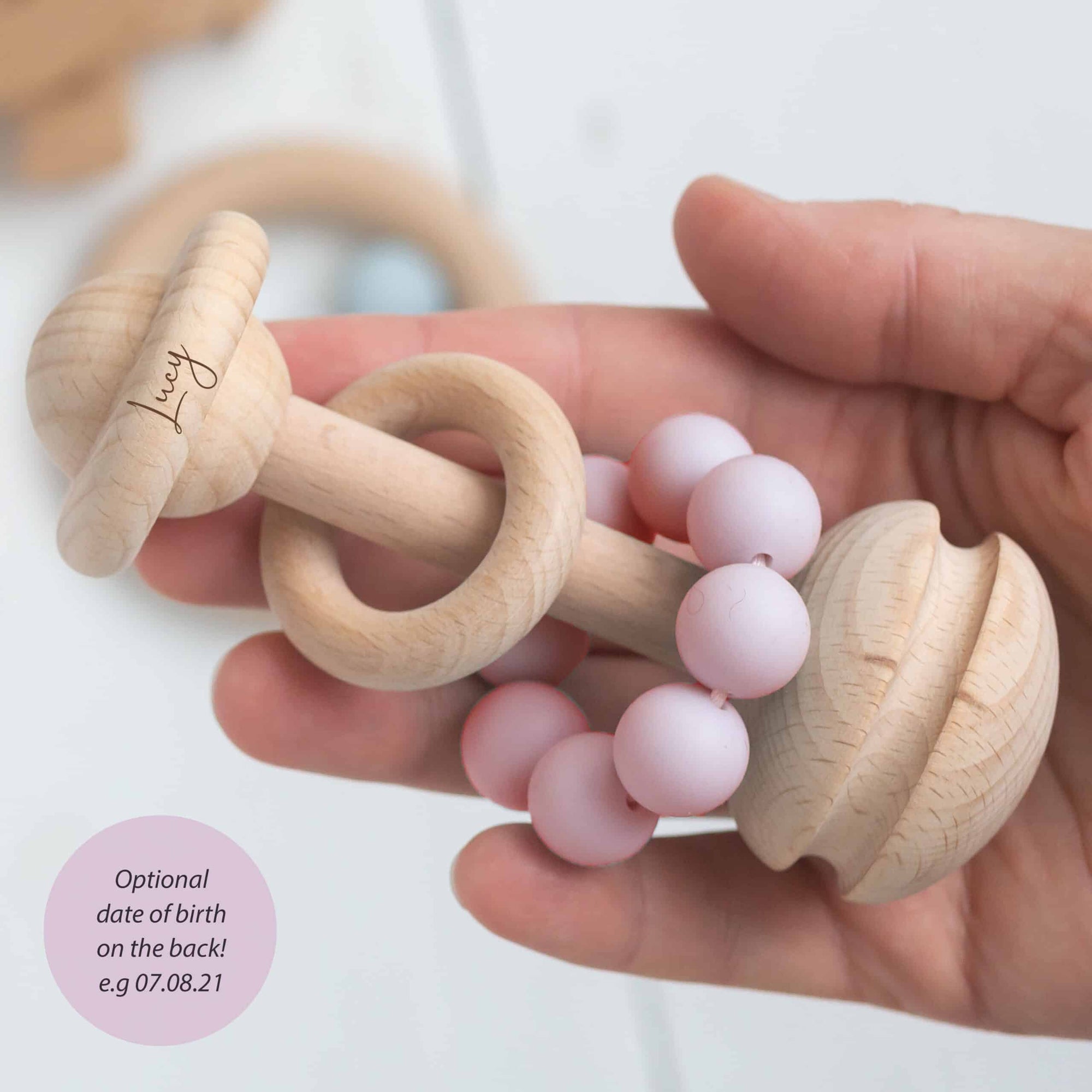 Bambino Eco-Friendly Wooden Pink Rattle Teething Toy