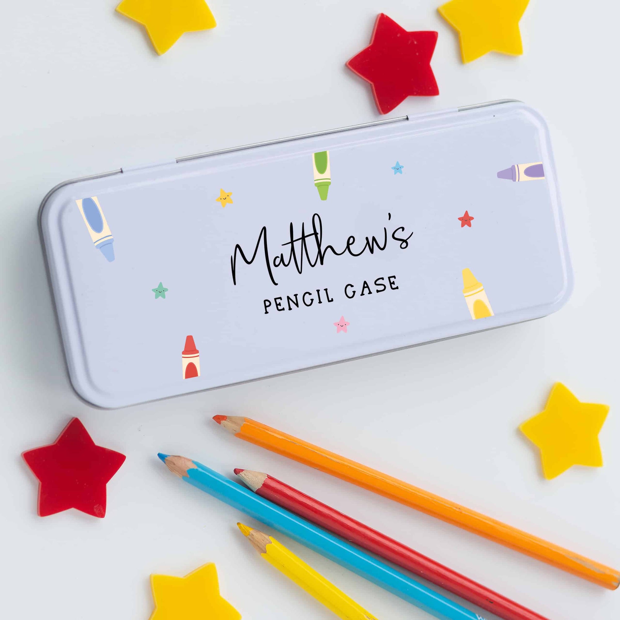 Personalised Name Crayon Metal Pencil Case Tin