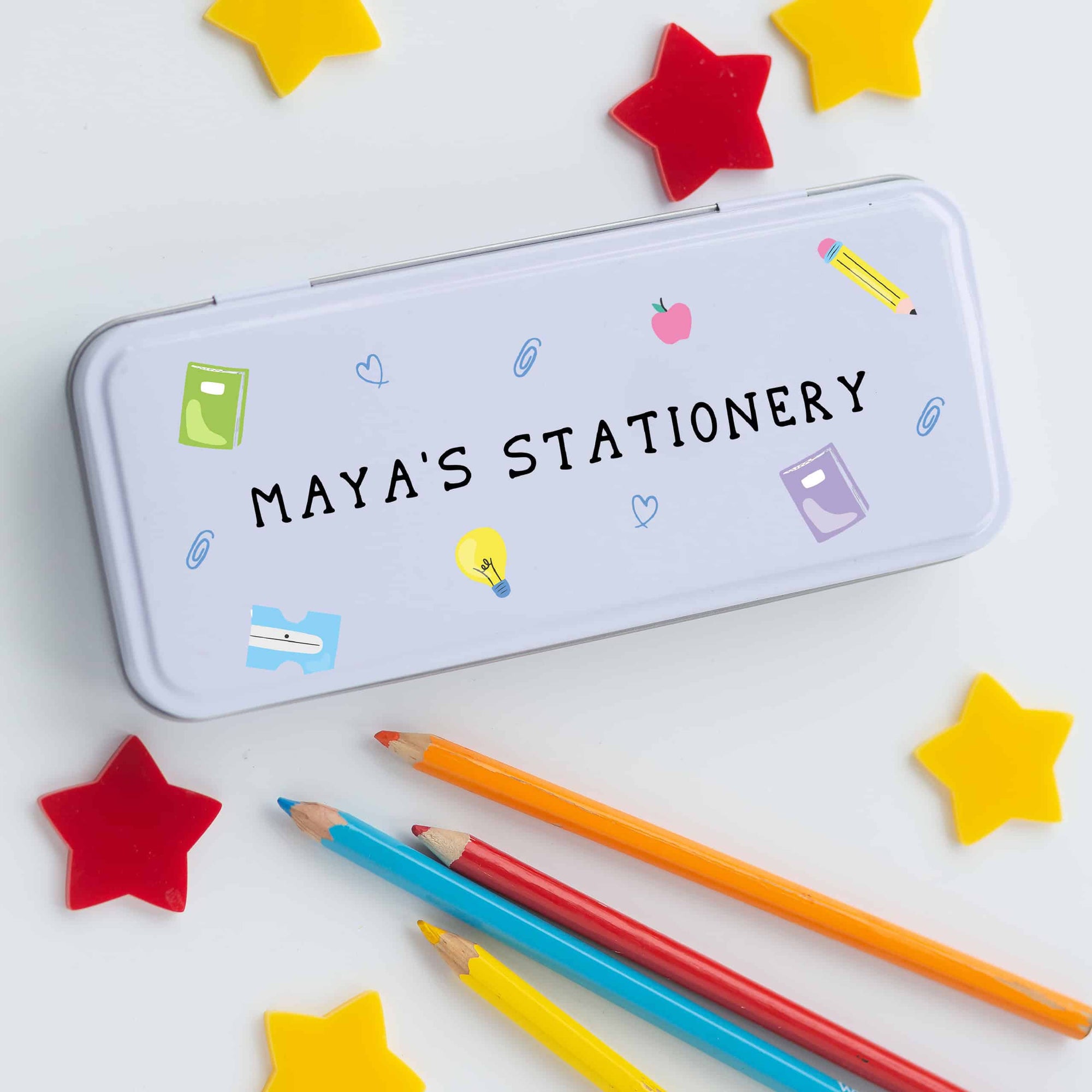 Personalised Name Metal Stationery Pencil Case Tin