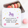 Personalised Metal Square Unicorn Baking Tin