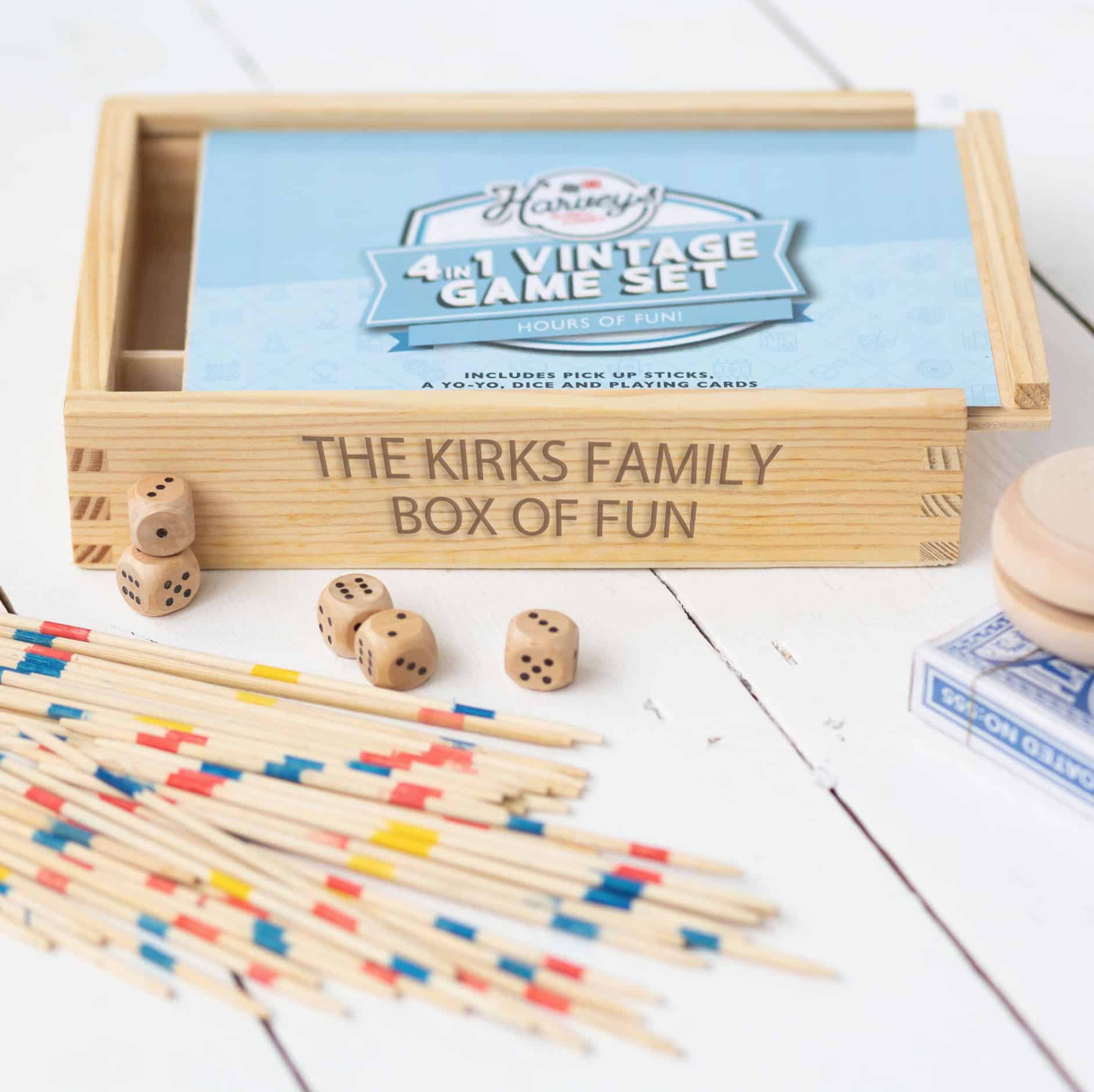 Personalised Wooden Vintage Bored 4 in 1 Game Set