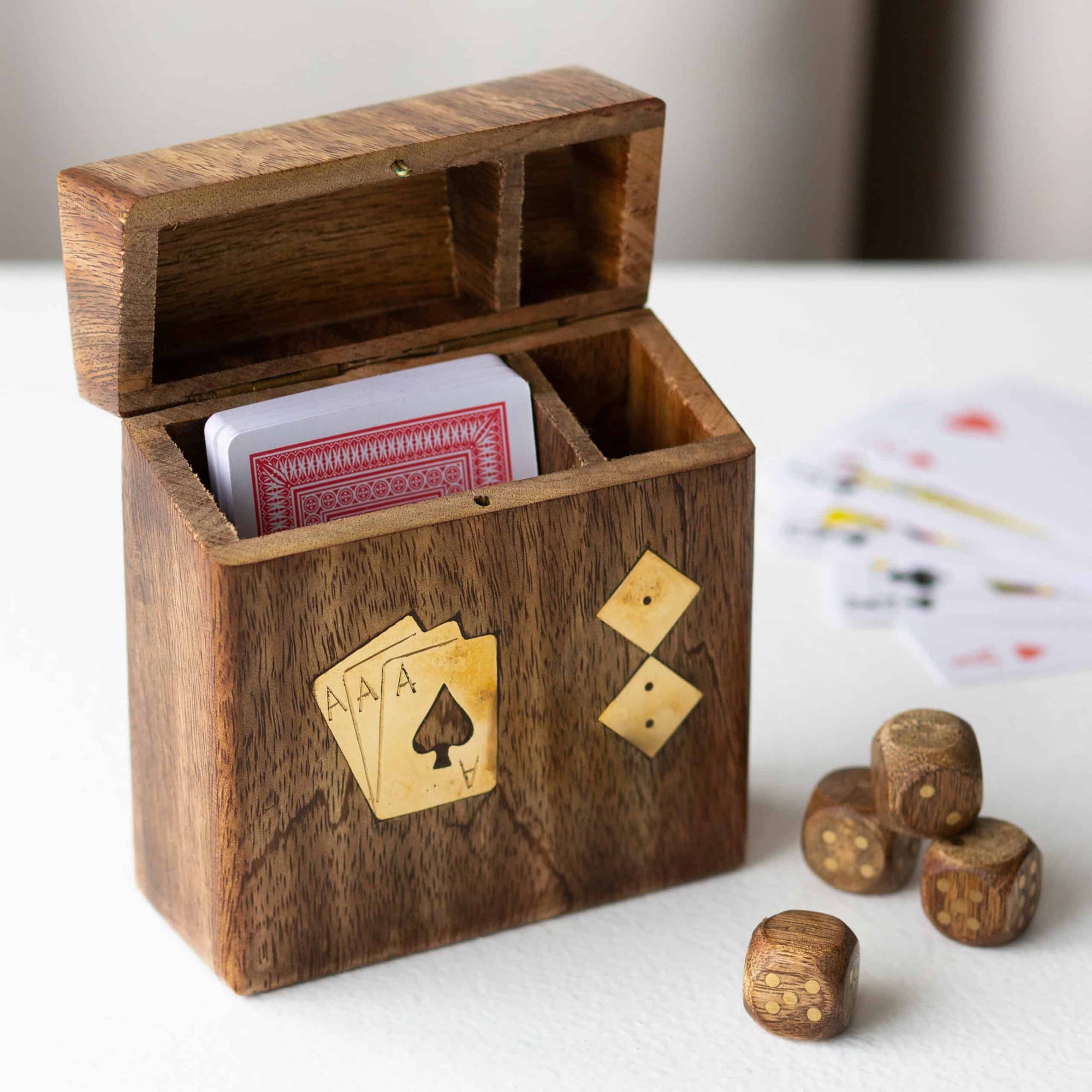 Personalised Luxury Wooden Box With Playing Cards and Dice