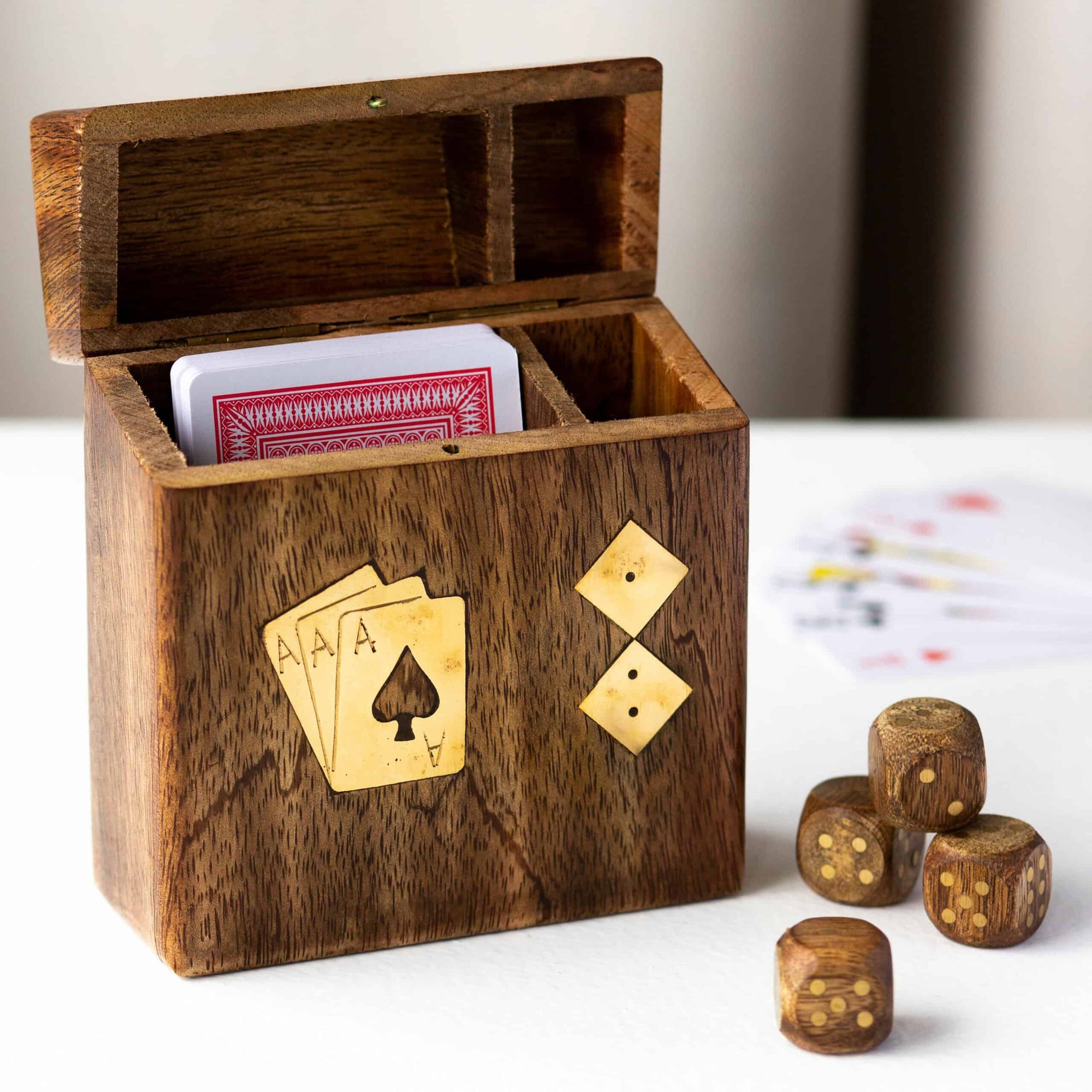 Personalised Luxury Wooden Box With Playing Cards and Dice