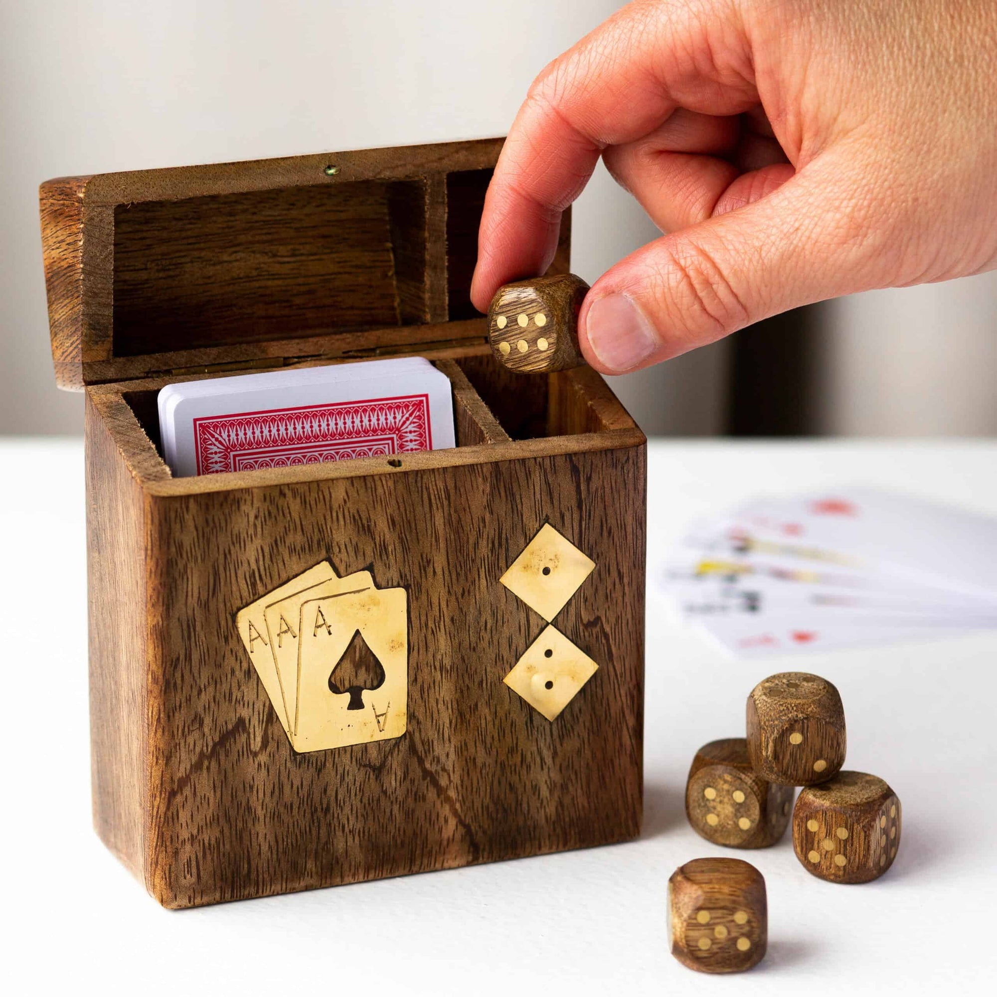 Personalised Luxury Wooden Box With Playing Cards and Dice