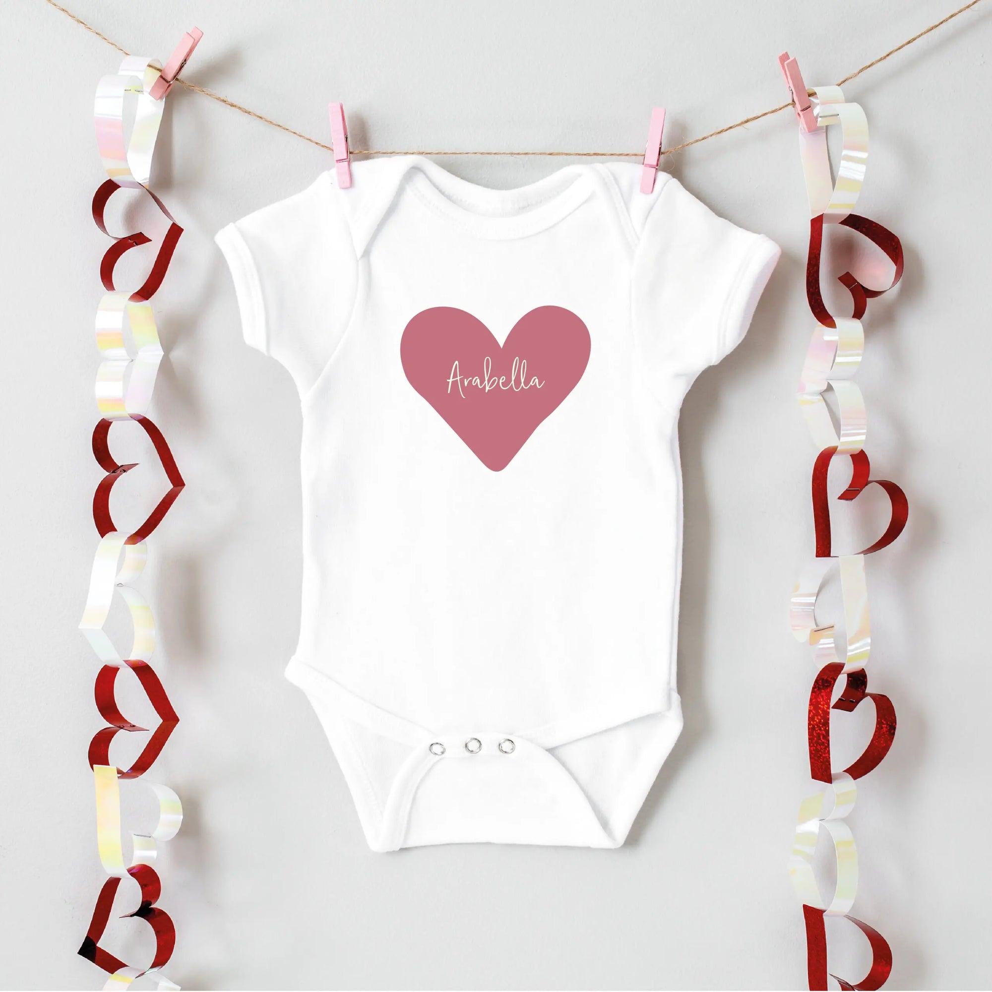 Personalised Love Heart Name Babygrow or Sleepsuit