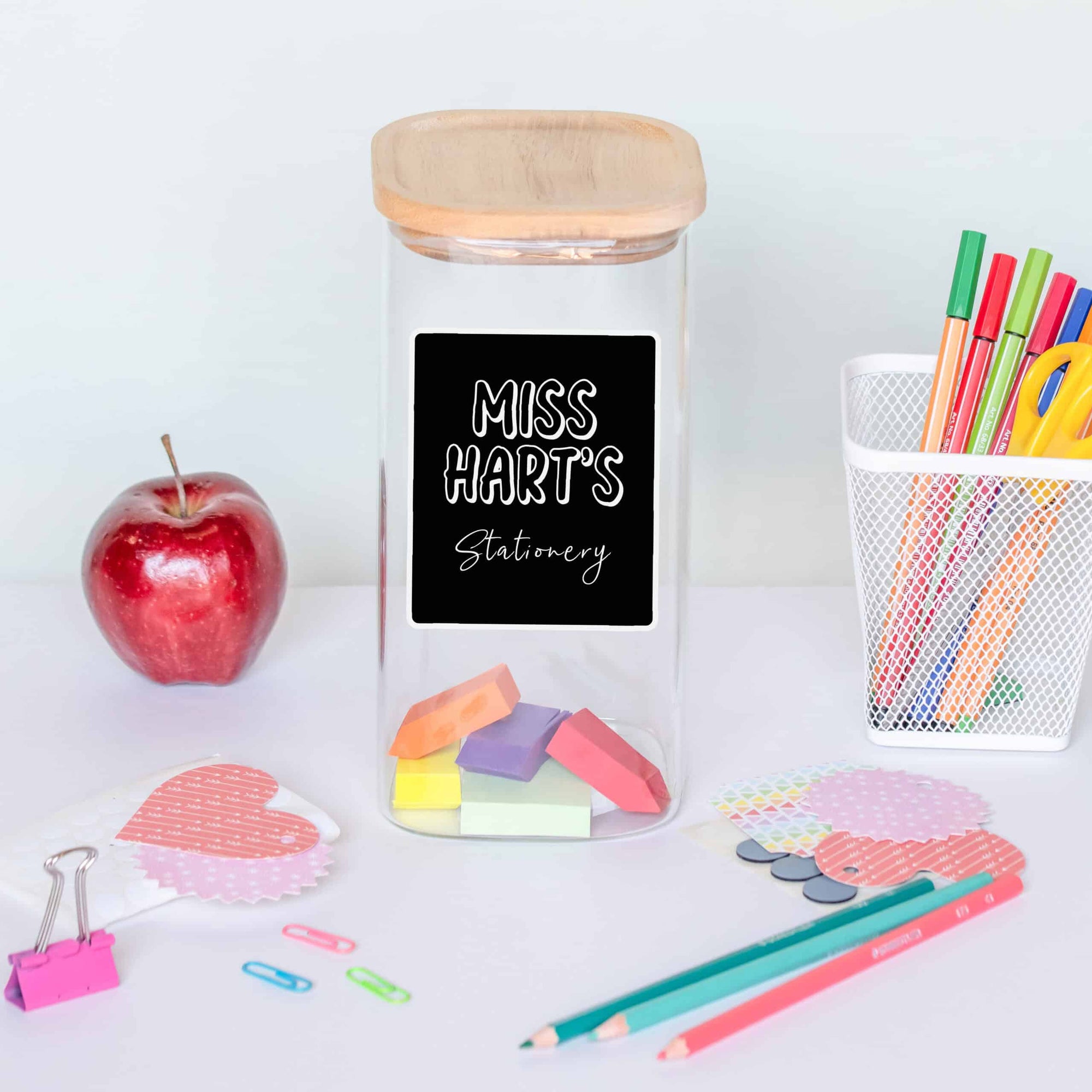 Personalised Glass Label Teacher Storage Jar Black