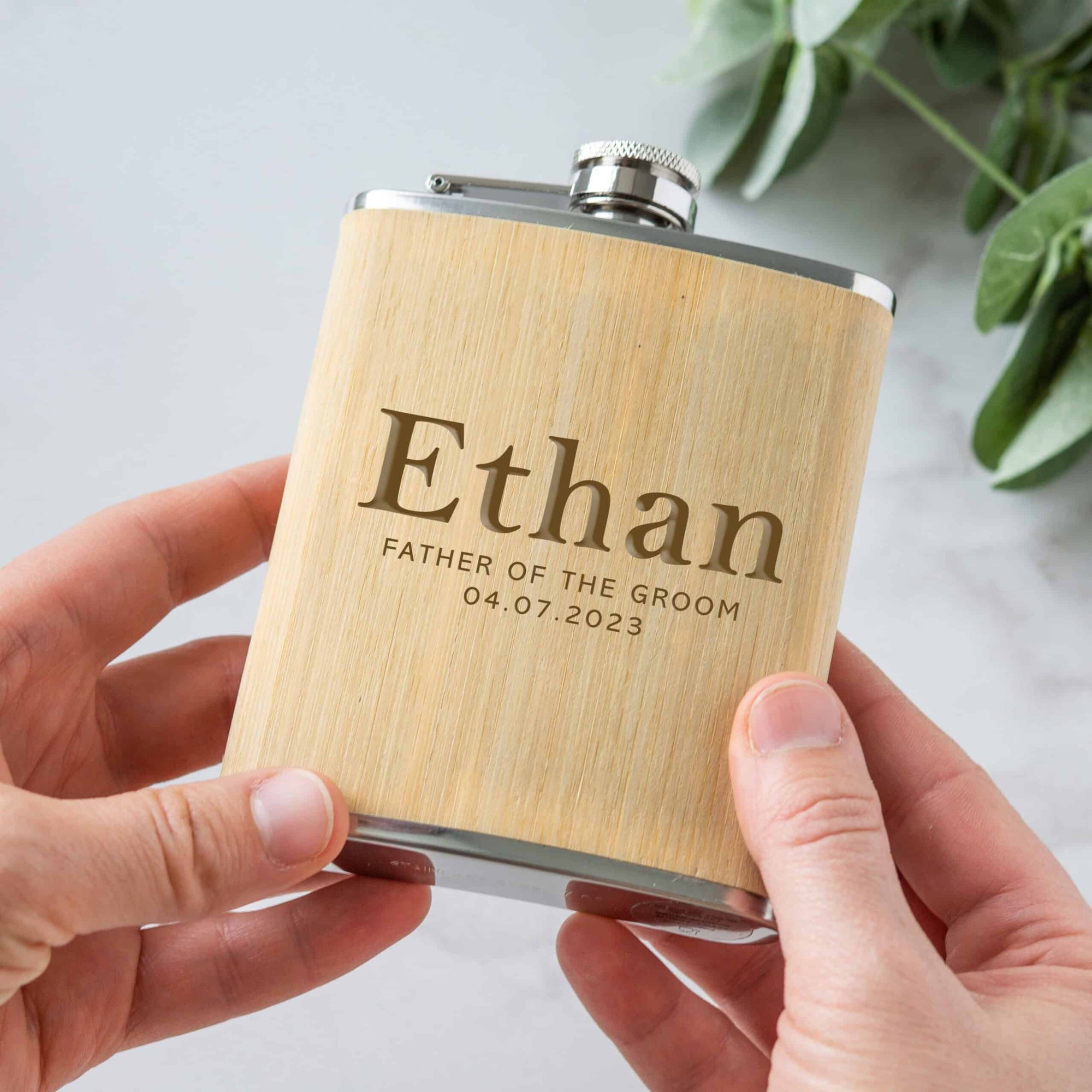 Personalised Groomsmen Best Man Bamboo Hipflask